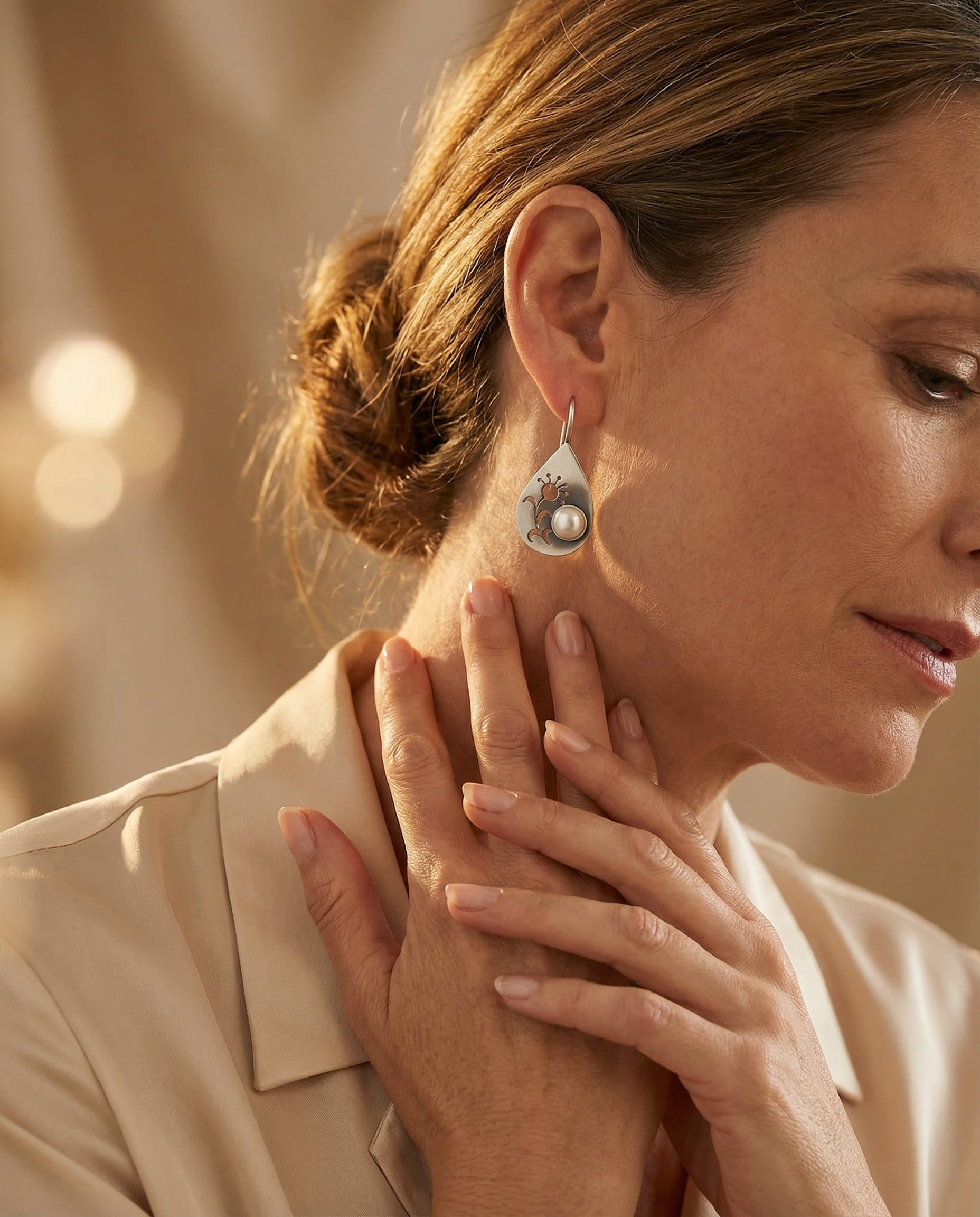 Vintage Drop Earrings with Flower and Pearl