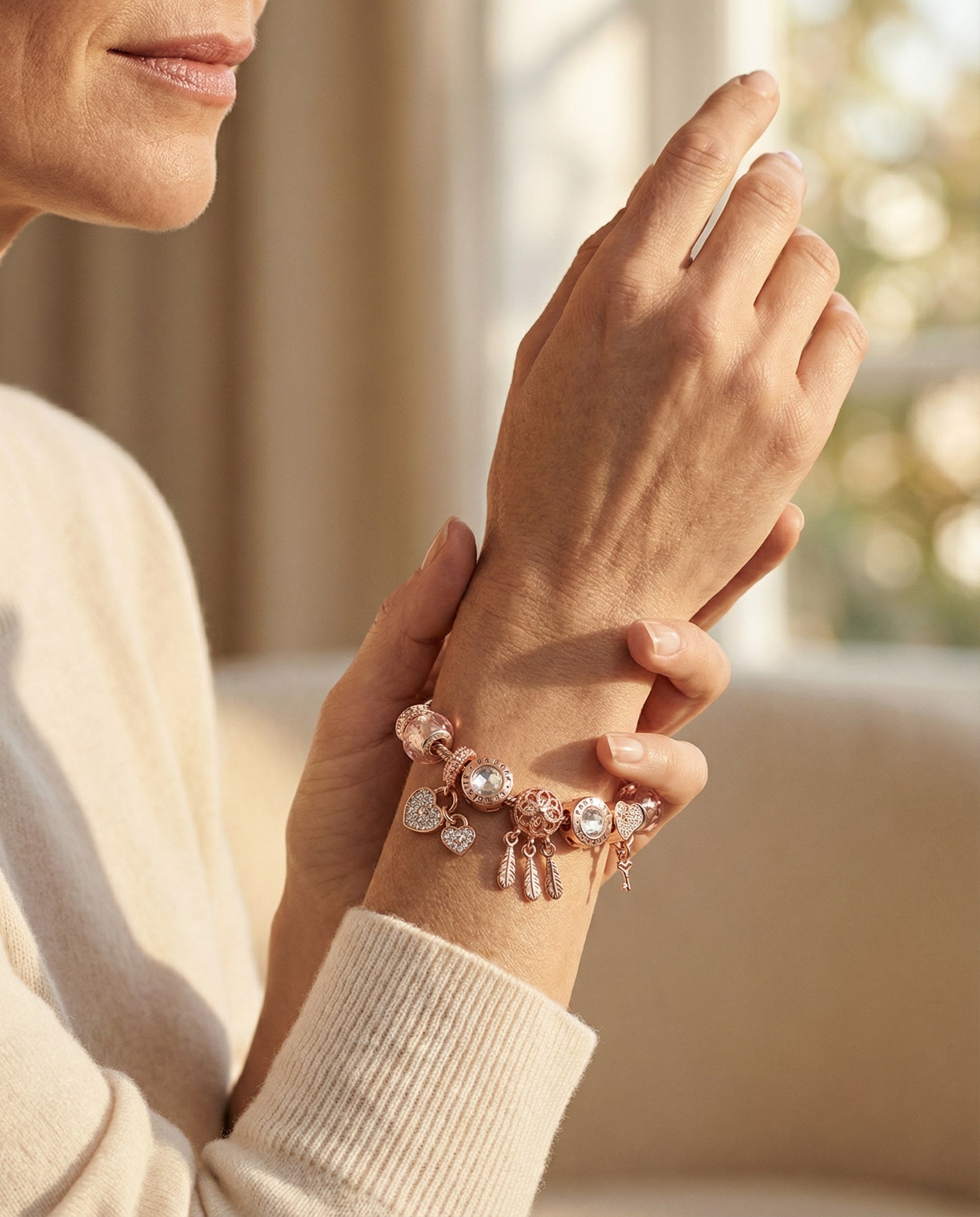 Pink Dream Catcher Bracelet with Silver Charms