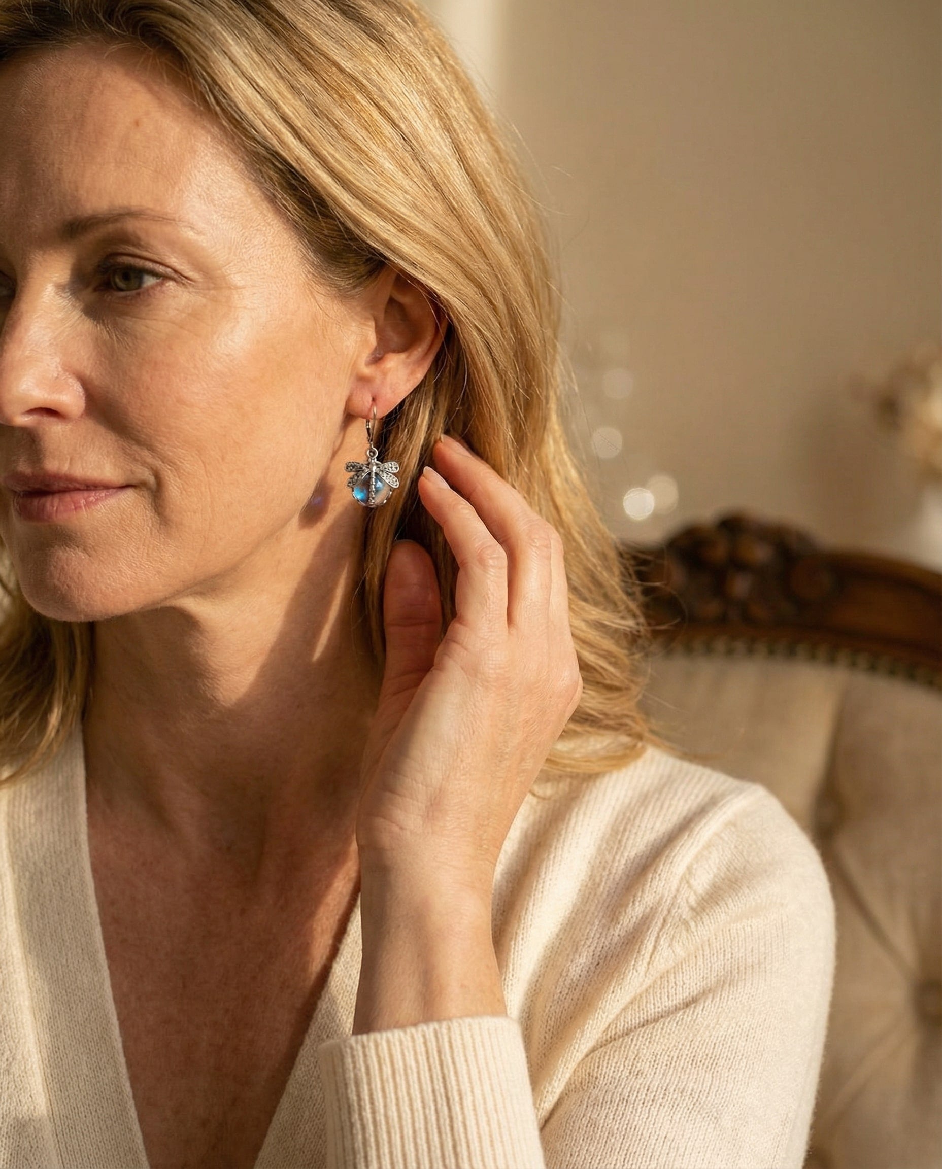 Antique Gold Dragonfly Sphere Earrings