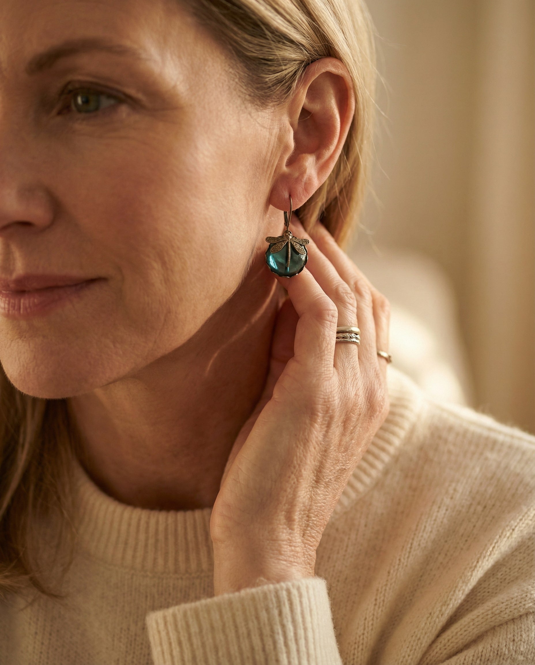 Antique Gold Dragonfly Sphere Earrings