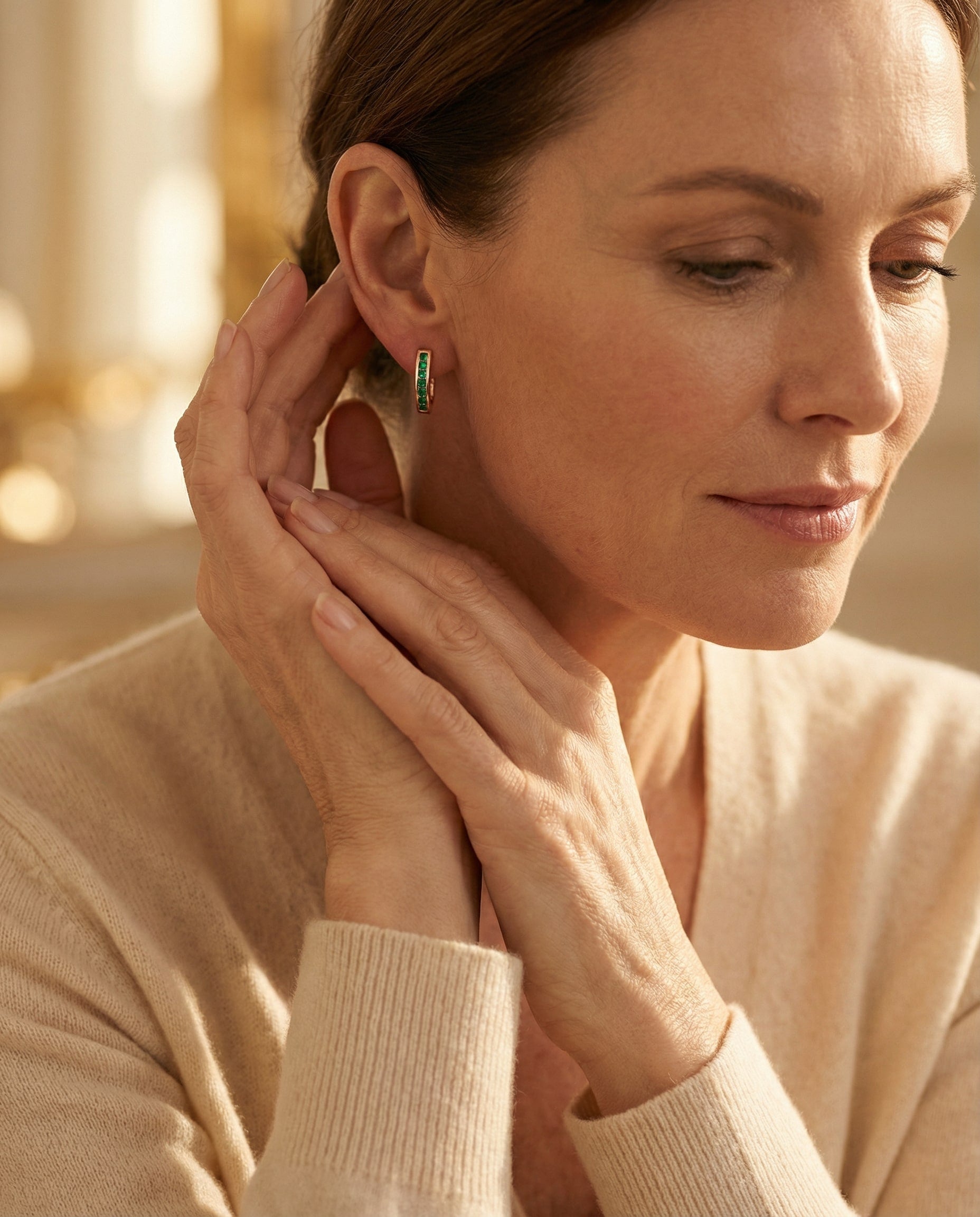 Gold Emerald and Diamond Earrings