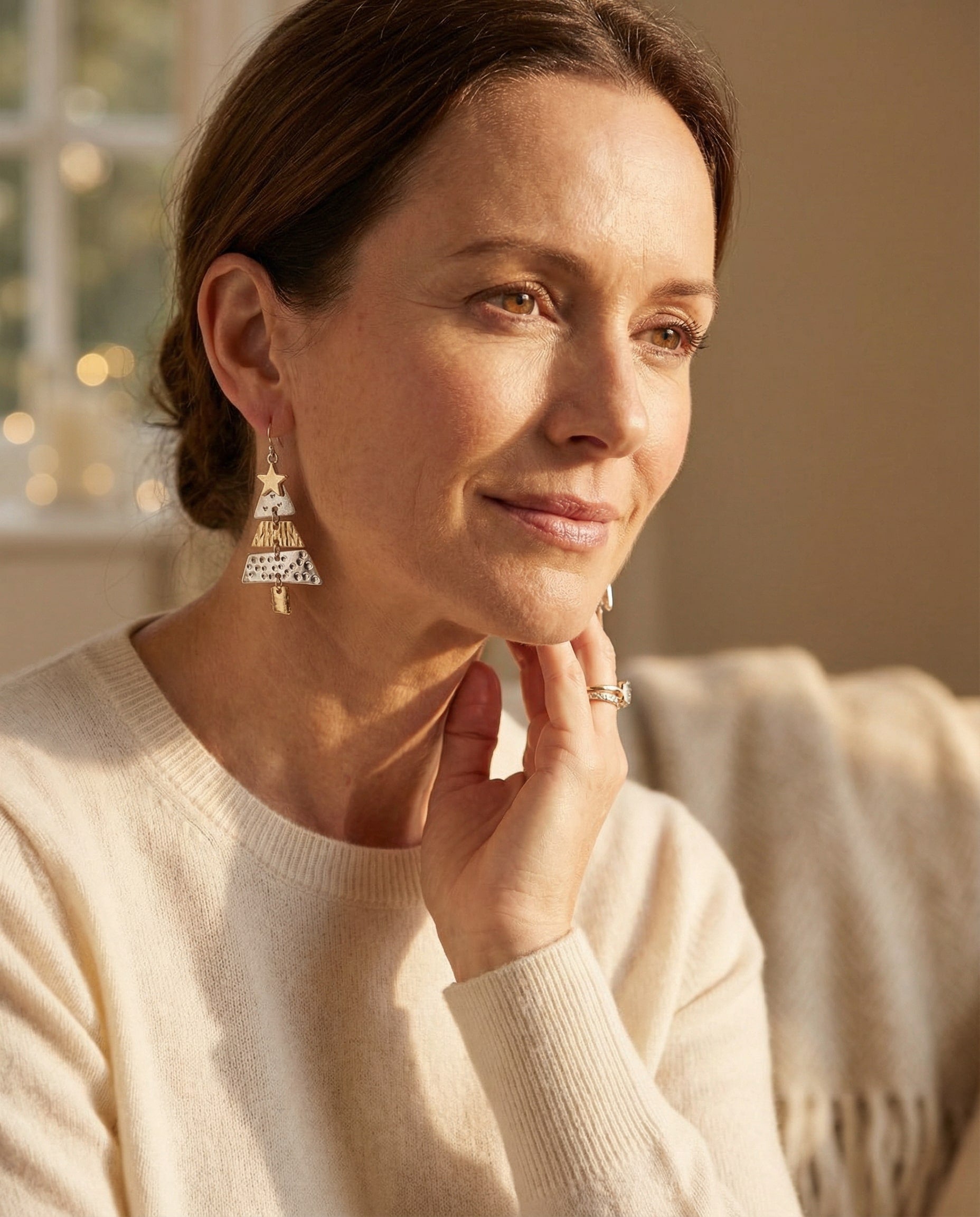 Mixed Metal Christmas Tree Drop Earrings