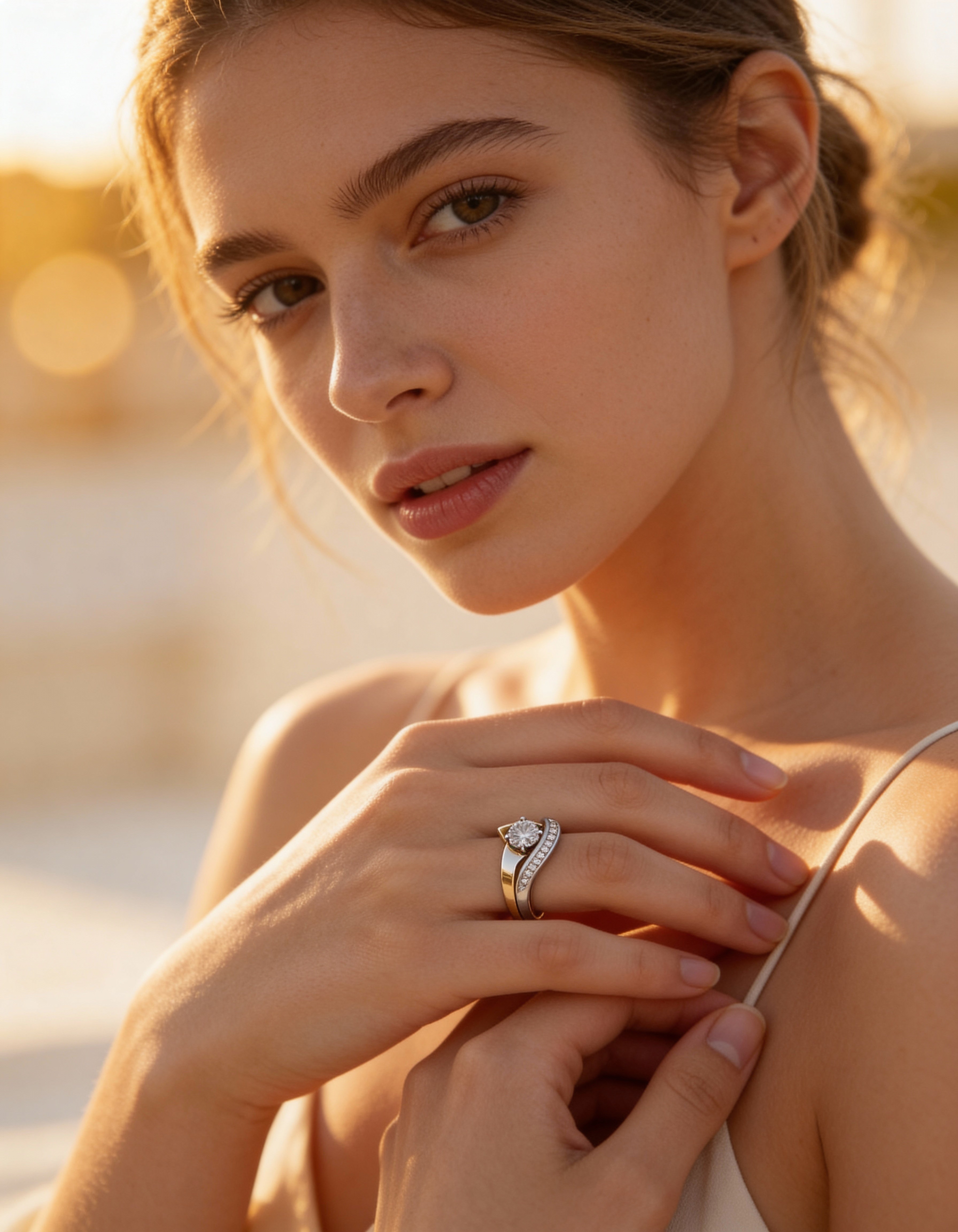 Vintage Irregular Gold and Silver Cubic Zirconia Ring