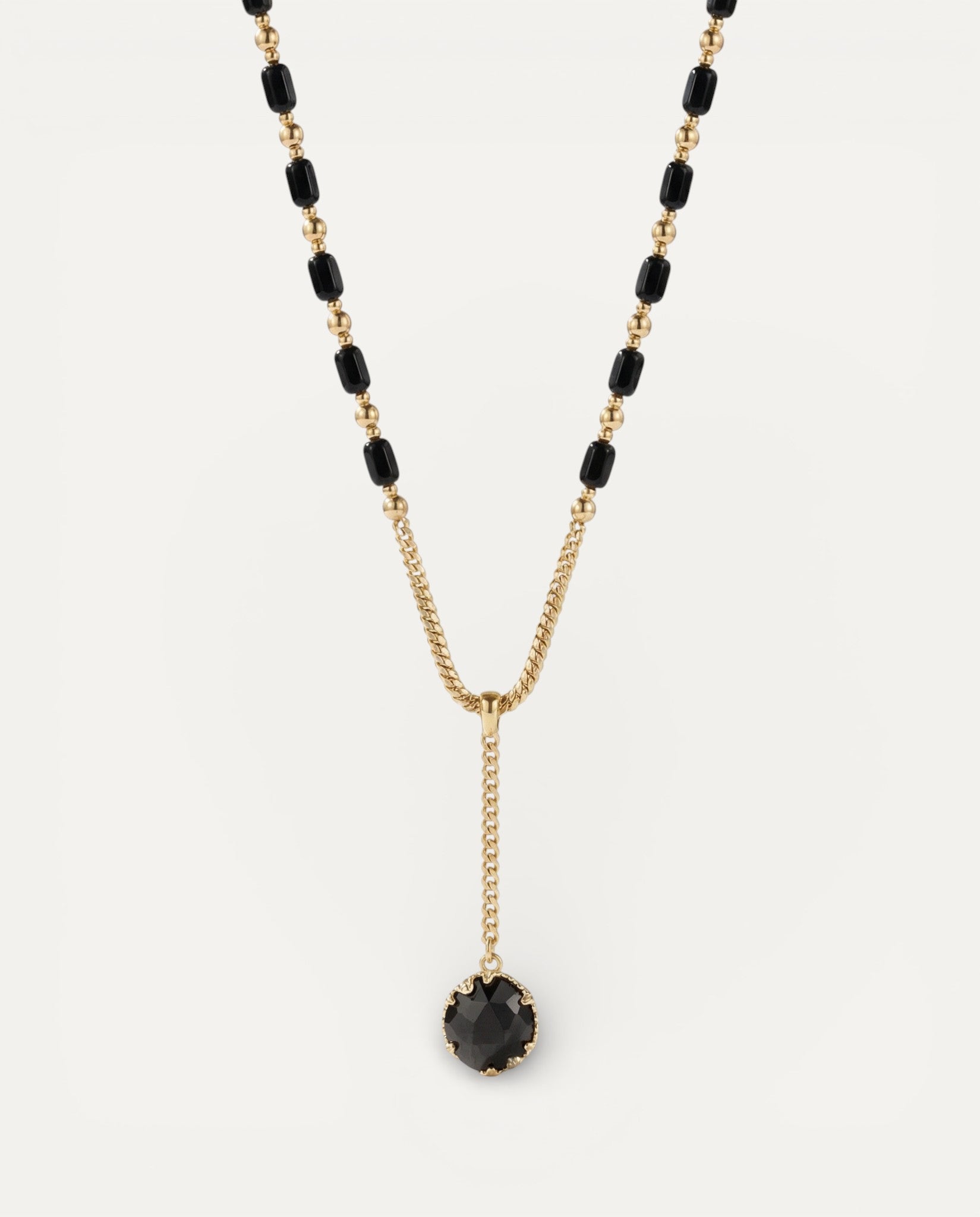 Vintage Black Bead Necklace with Droplet Pendant