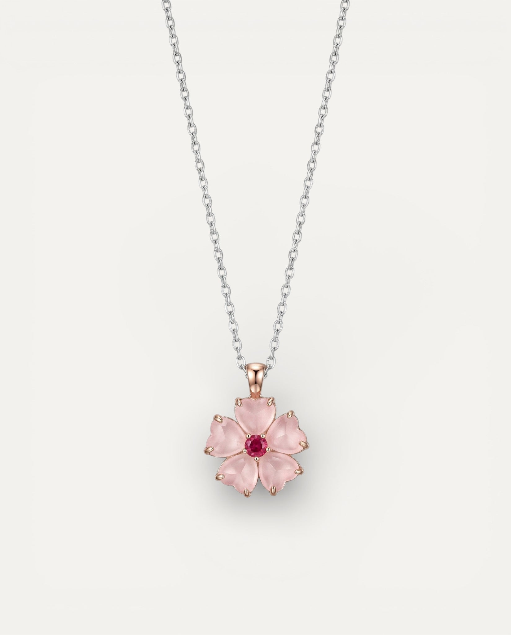 Gold Pink Flower Pendant Necklace