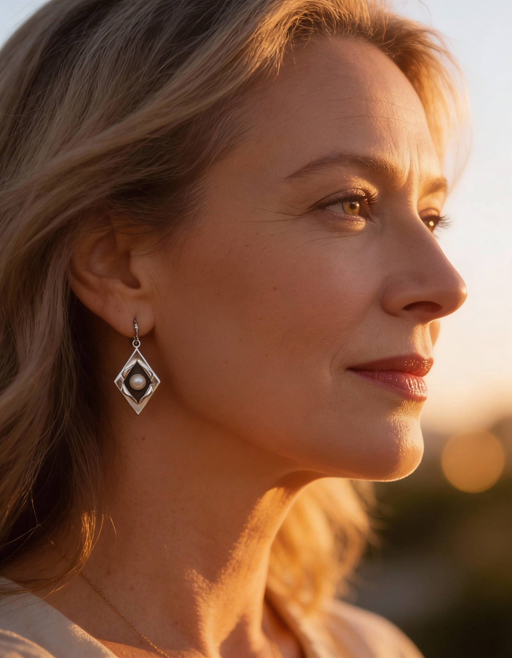 Vintage Silver Pearl Inlay Earrings