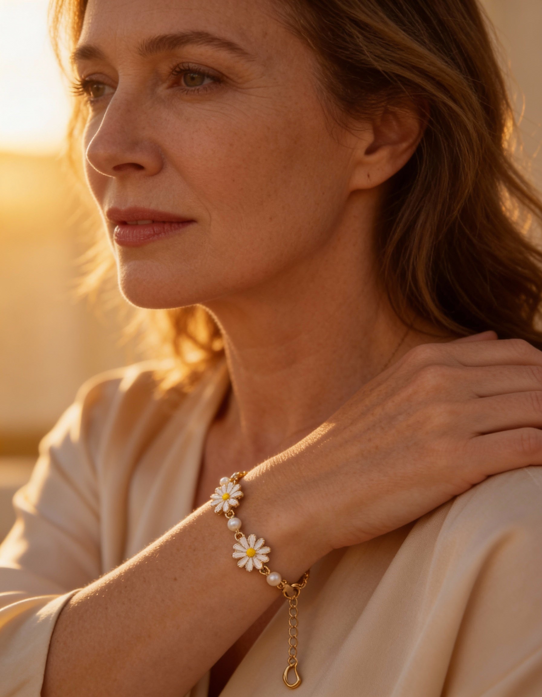 Vintage Gold White Flower Pearl Bracelet