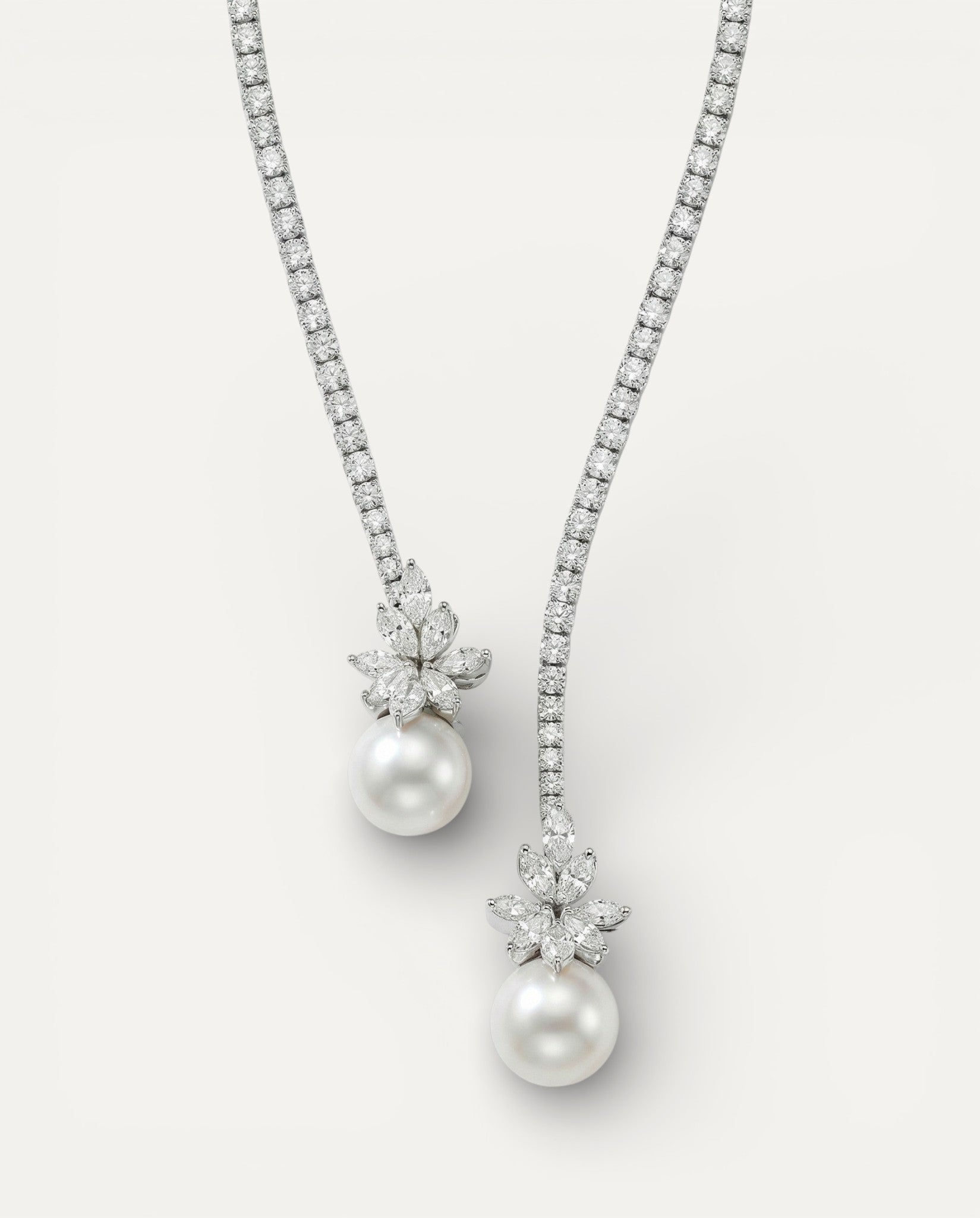 Elegant Sparkling Sterling Silver Pearl Necklace