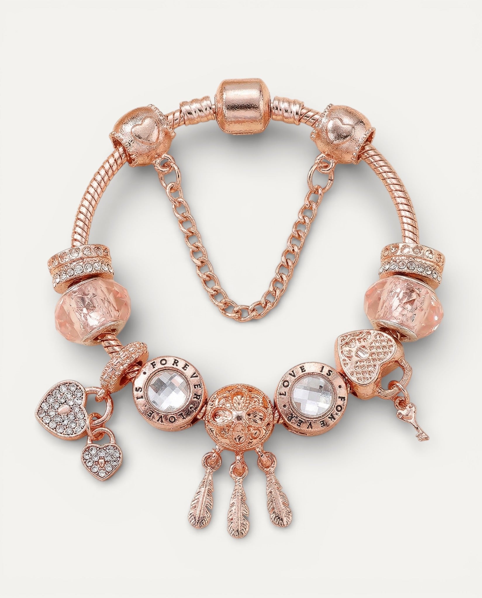 Pink Dream Catcher Bracelet with Silver Charms