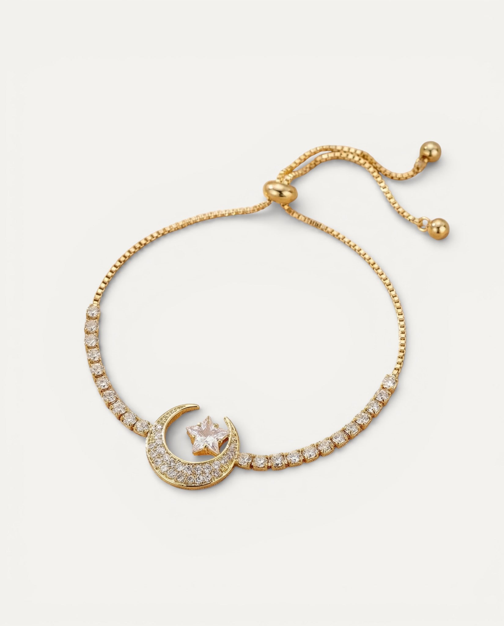 Gold Cubic Zirconia Moon Charm Bracelets