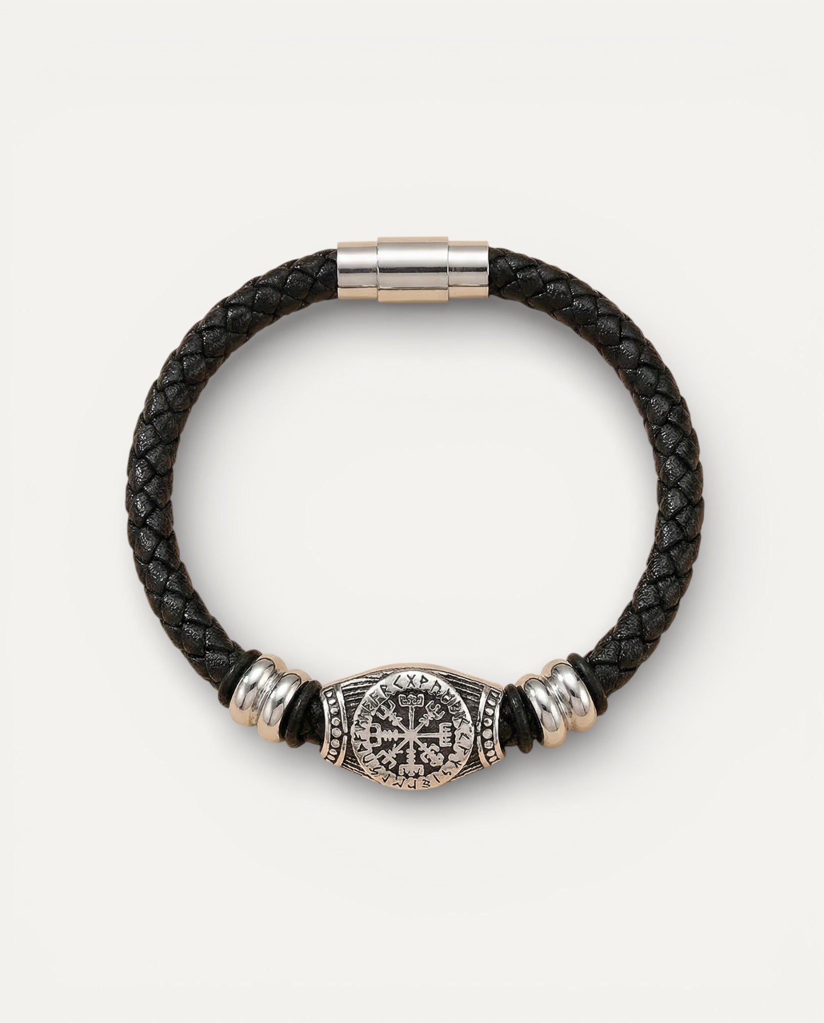 Black Braided Leather Viking Compass Bracelet