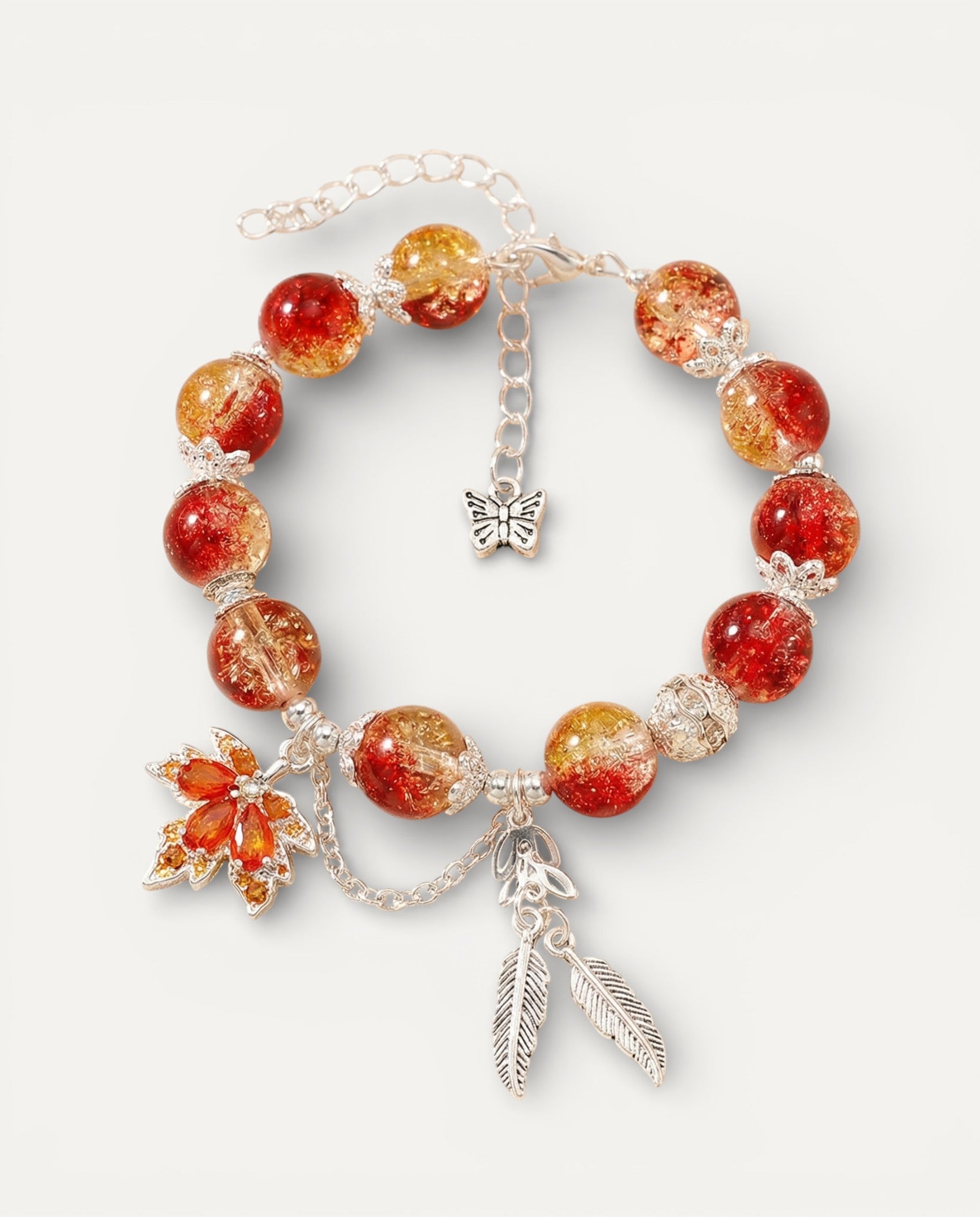 Silver Autumn Leaf and Butterfly Bracelet