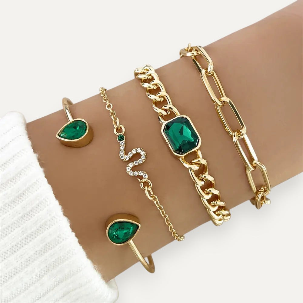 Green Crystal Bracelet Set