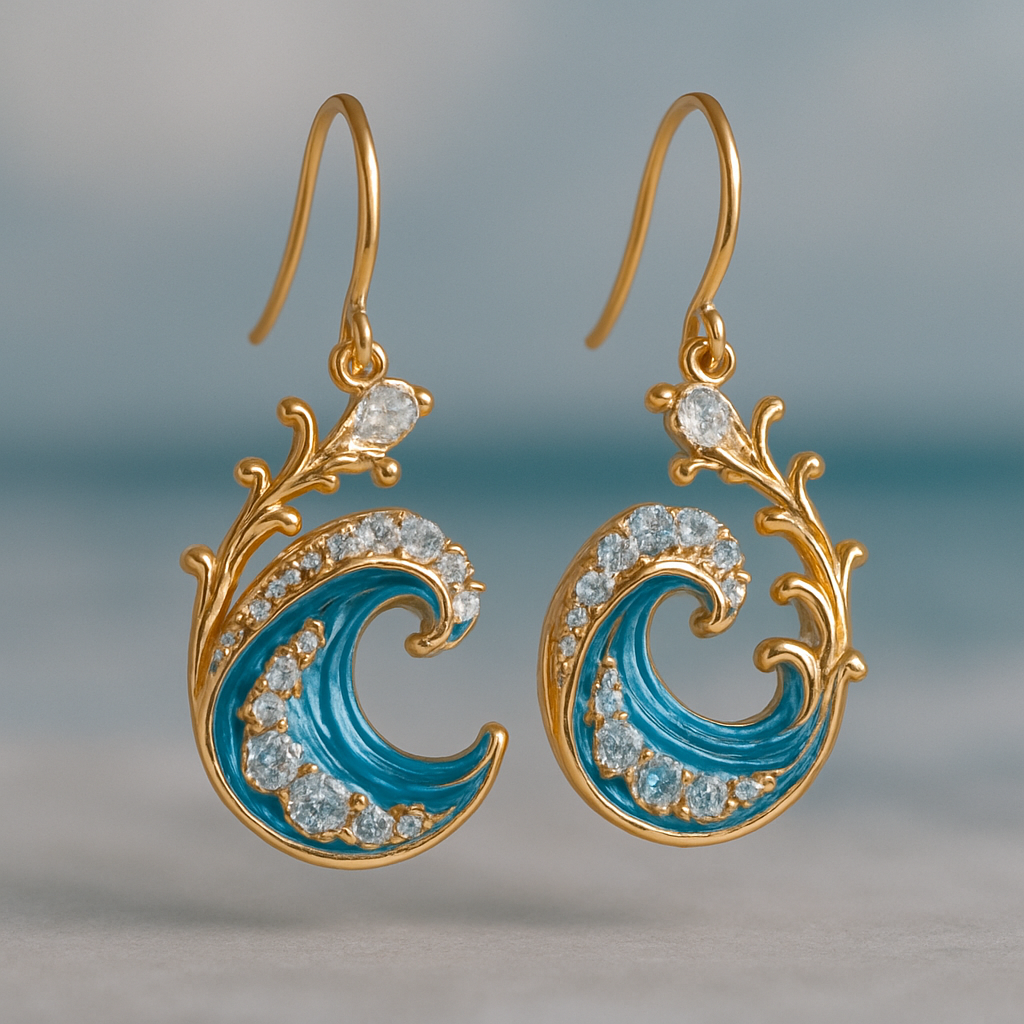 Gold Sparkling Ocean Wave Earrings