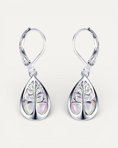 Tree of Life Earrings in Opal and Silver
