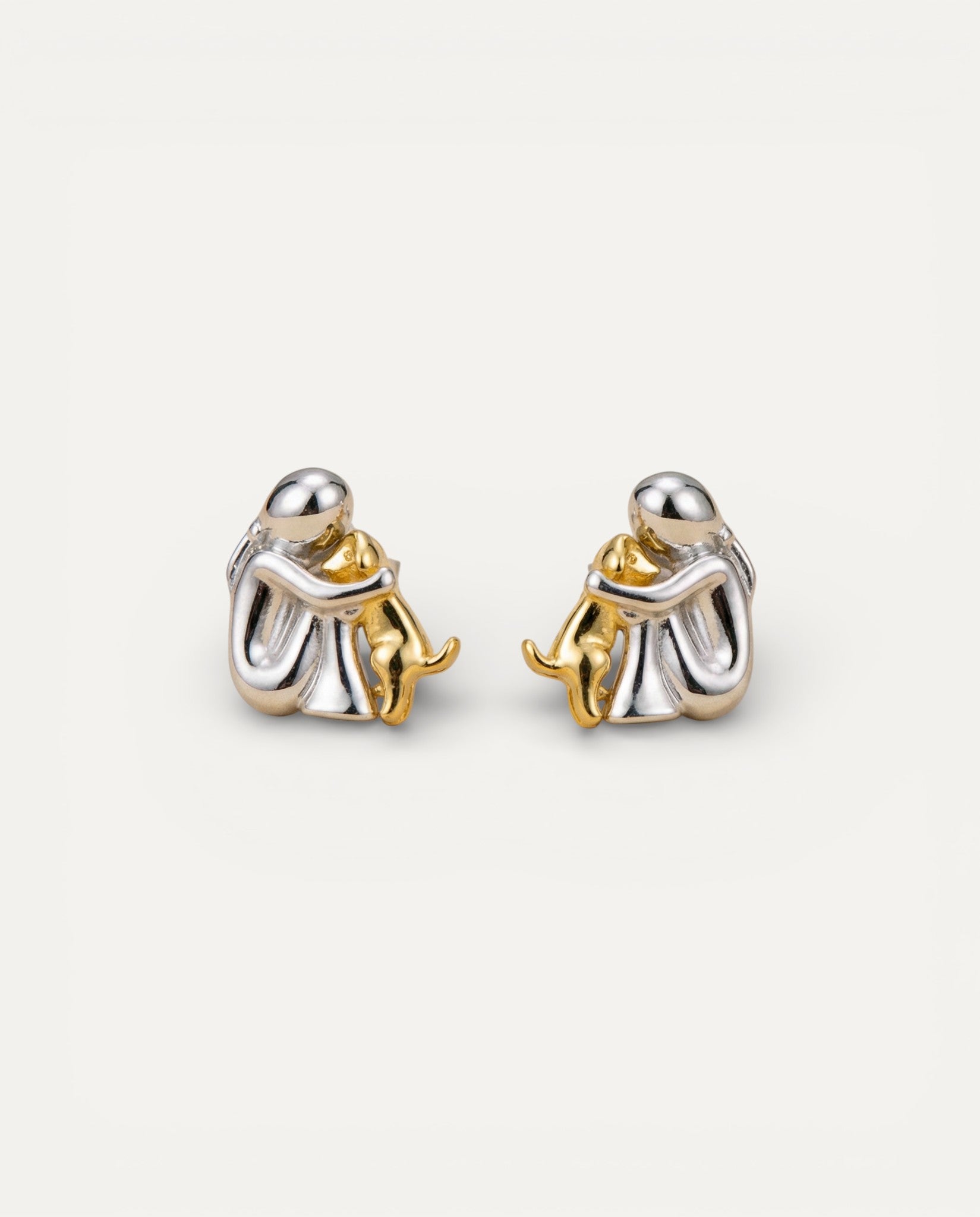 Two-Tone Hug Earrings, Silver and Gold