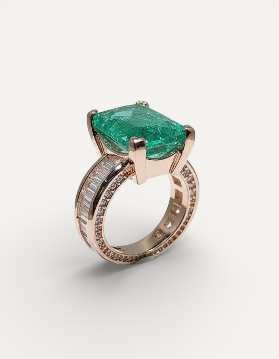 Gold Sparkling Green Stone Ring