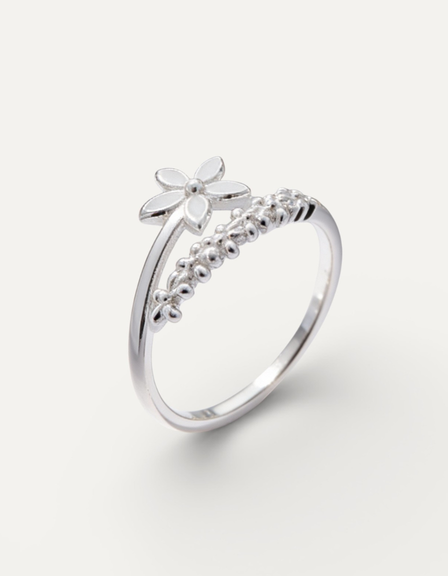 Adjustable 925 Silver and Hand Painted Enamel Wildflower Ring