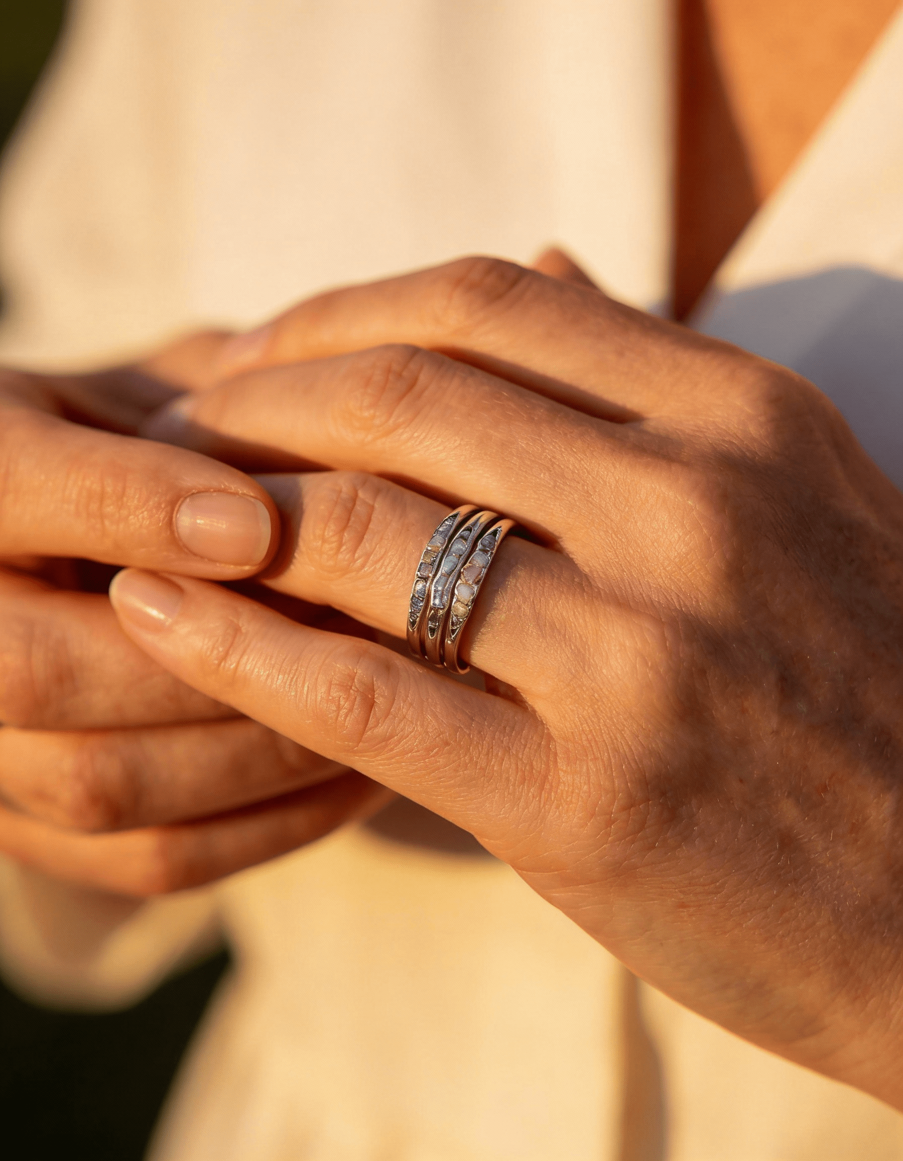 Vintage Layered Silver Blue Stone Ring