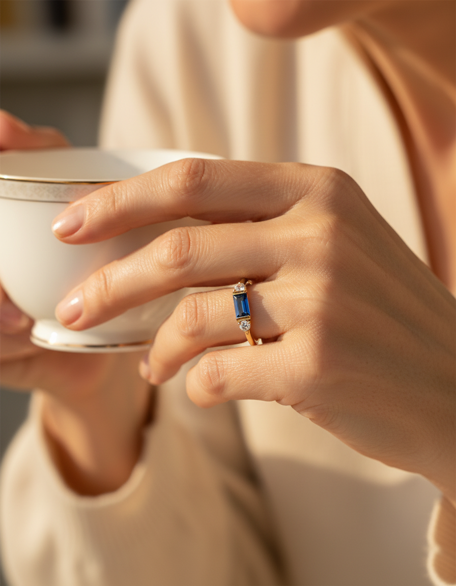 Gold Stunning Blue Centre and Sparkling Ring