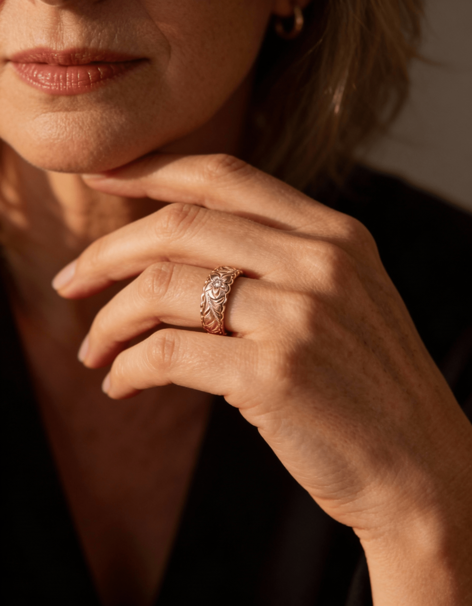 Vintage Gold Pink Flower Ring