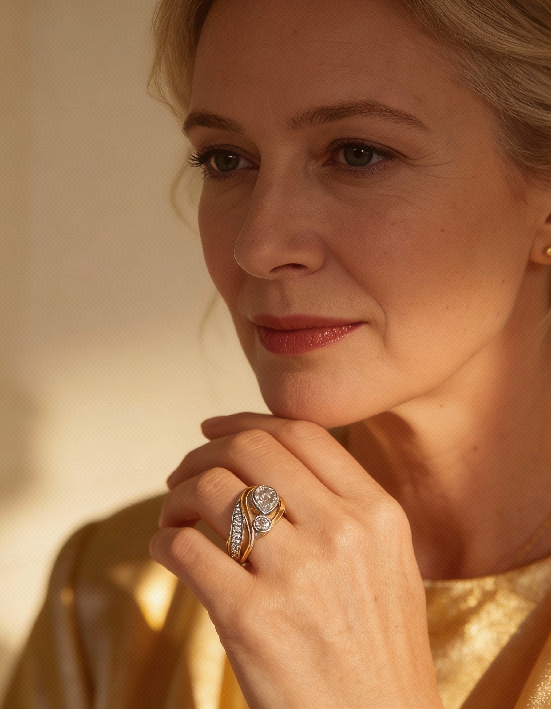 Vintage Irregular Gold and Silver Cubic Zirconia Ring