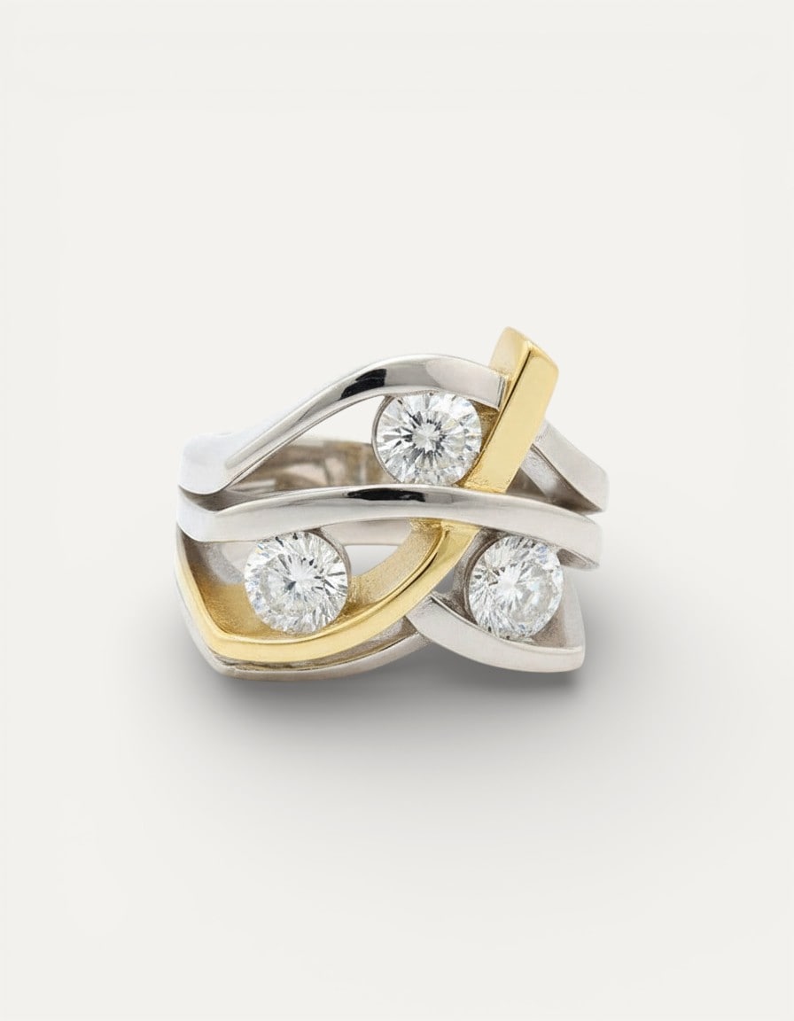 Vintage Gold and Silver Cubic Zirconia Ring