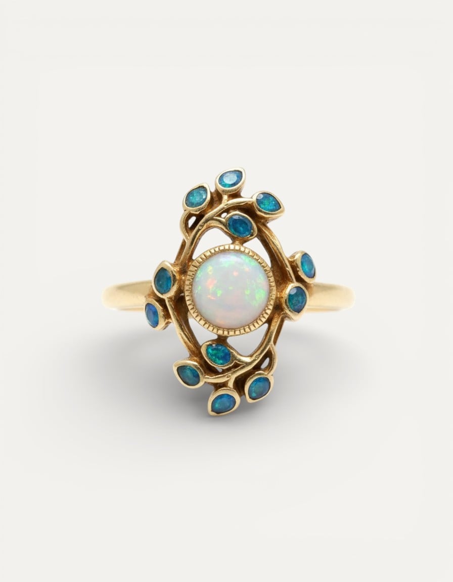 Vintage Blue and Opal Crystal Ring