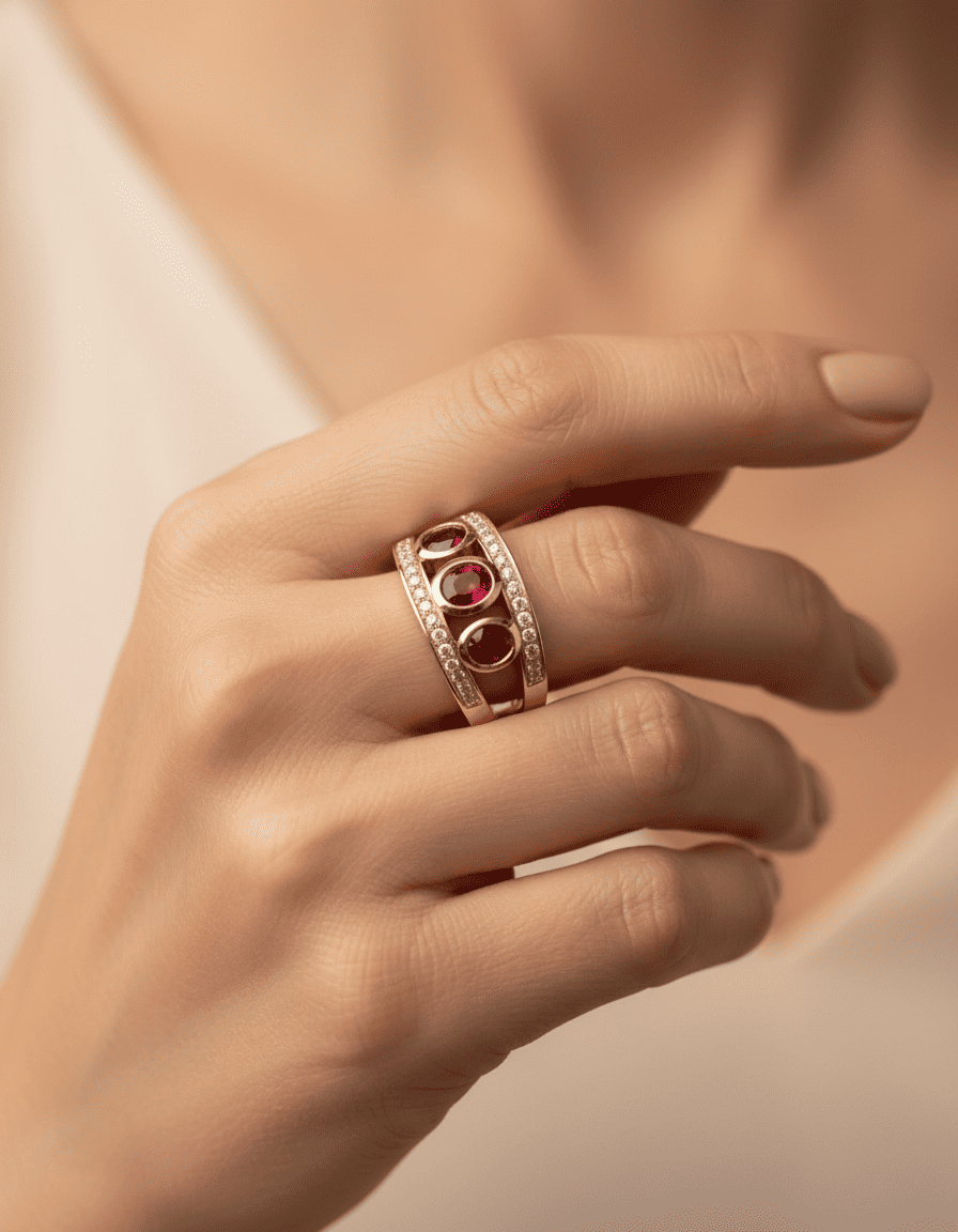 Vintage Gold Red Cubic Zirconia Ring