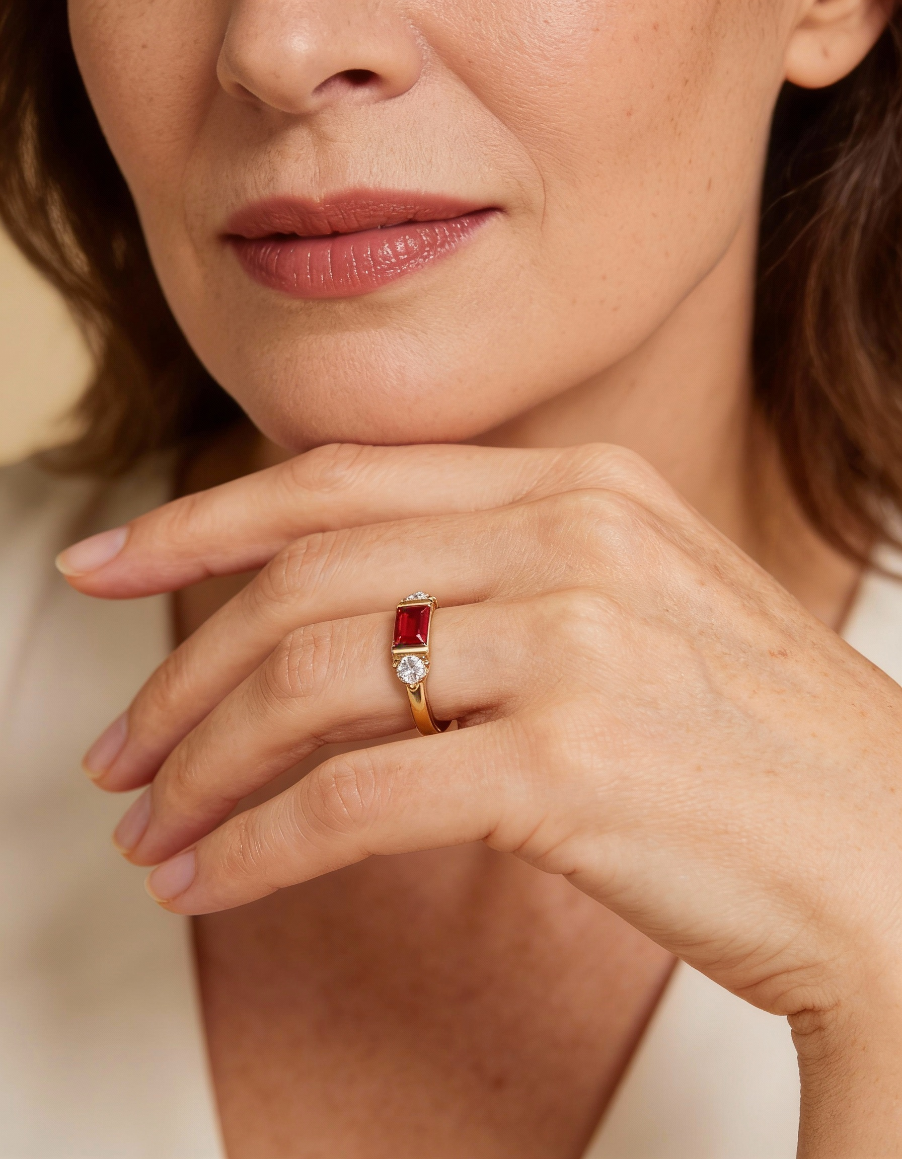 Gold Red Centre Stone and Sparkling Ring