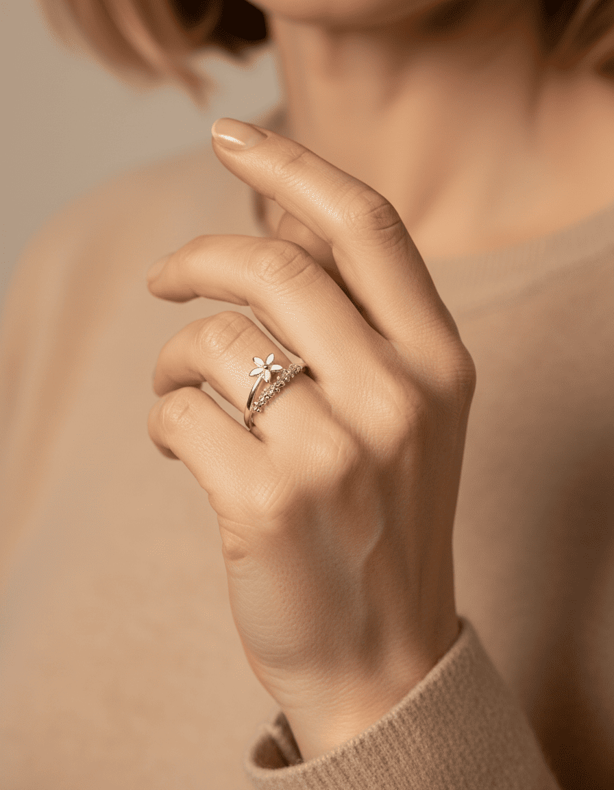 Adjustable 925 Silver and Hand Painted Enamel Wildflower Ring