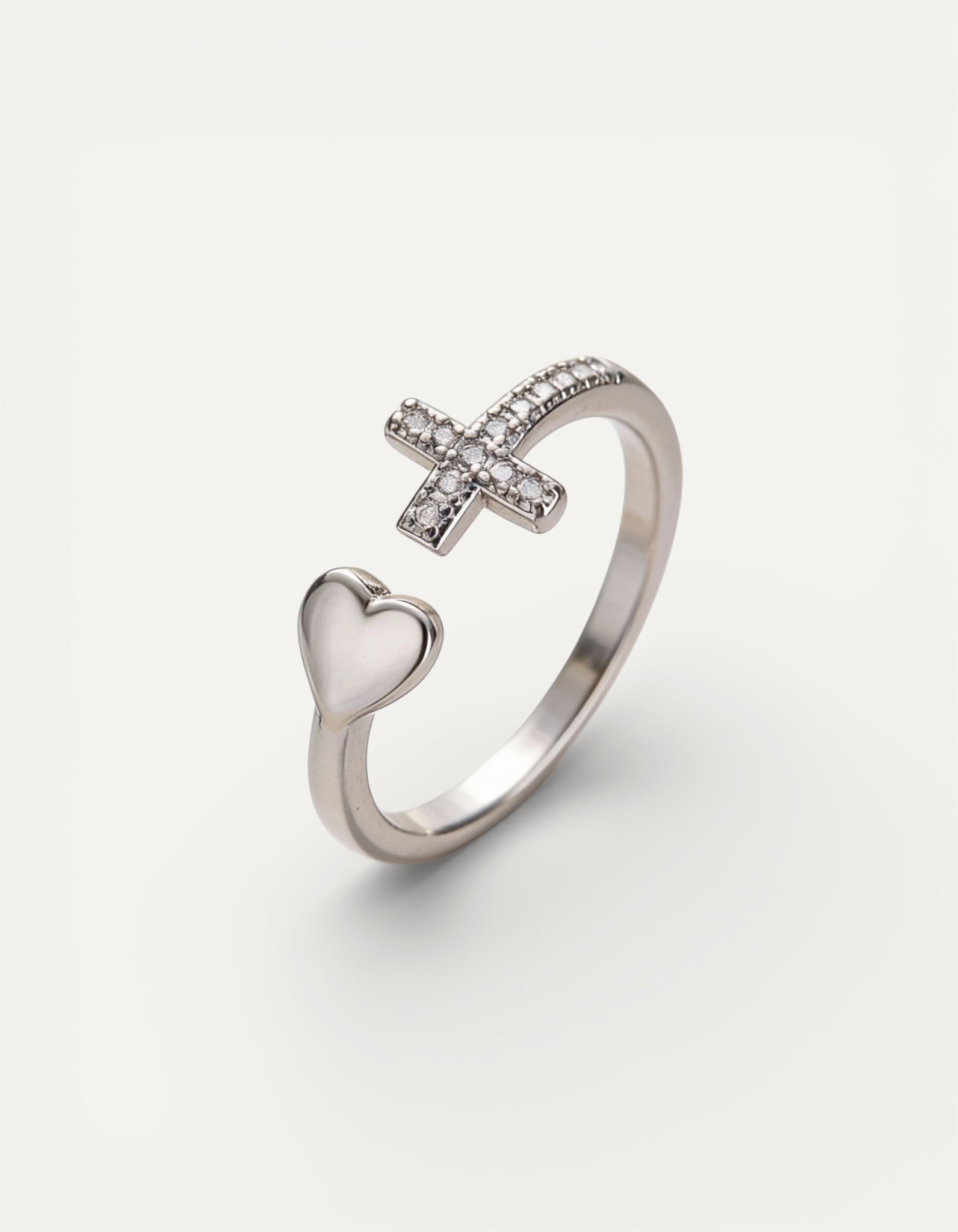 Adjustable Vintage Silver Love Cross Ring