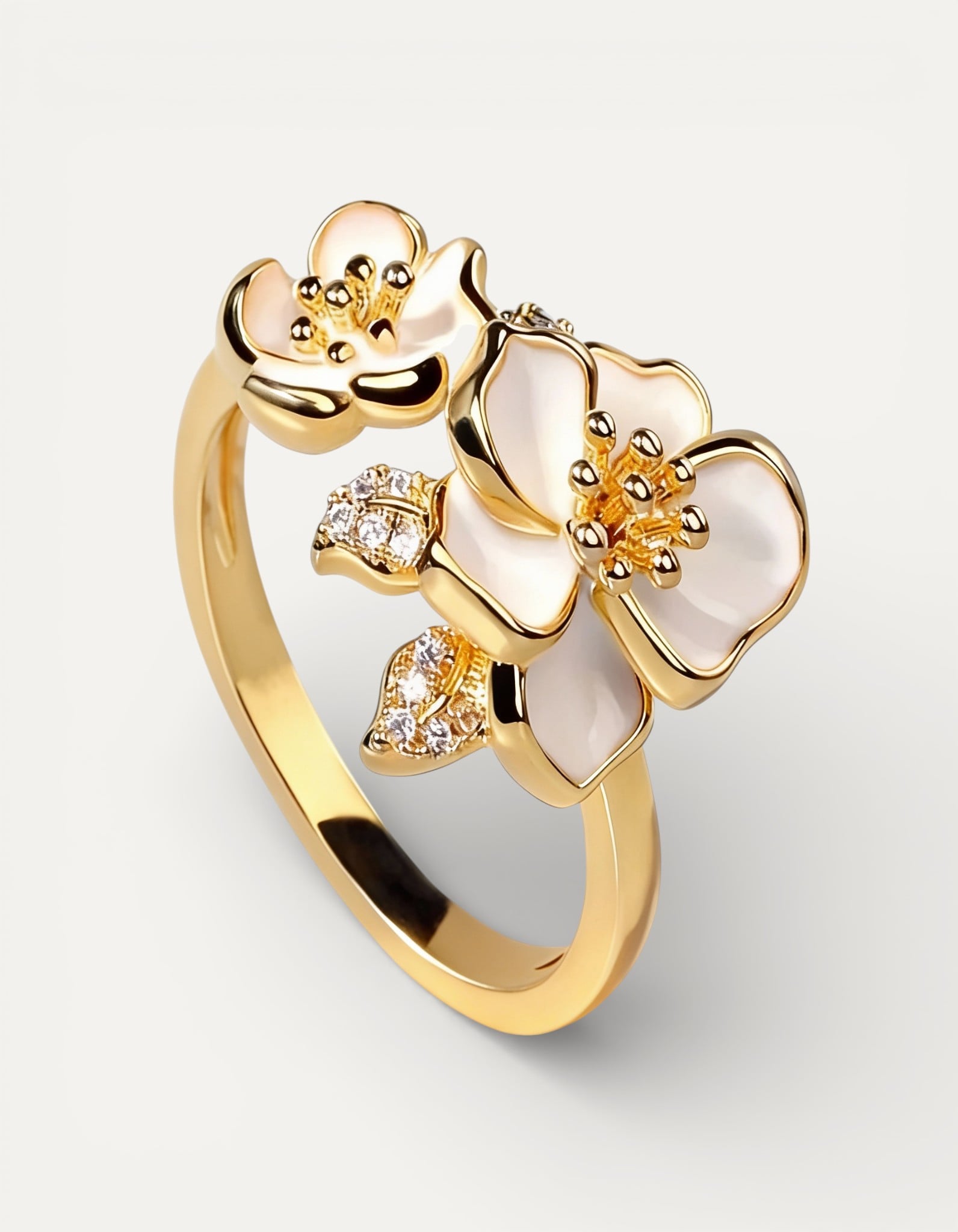 Gold White Flower Ring