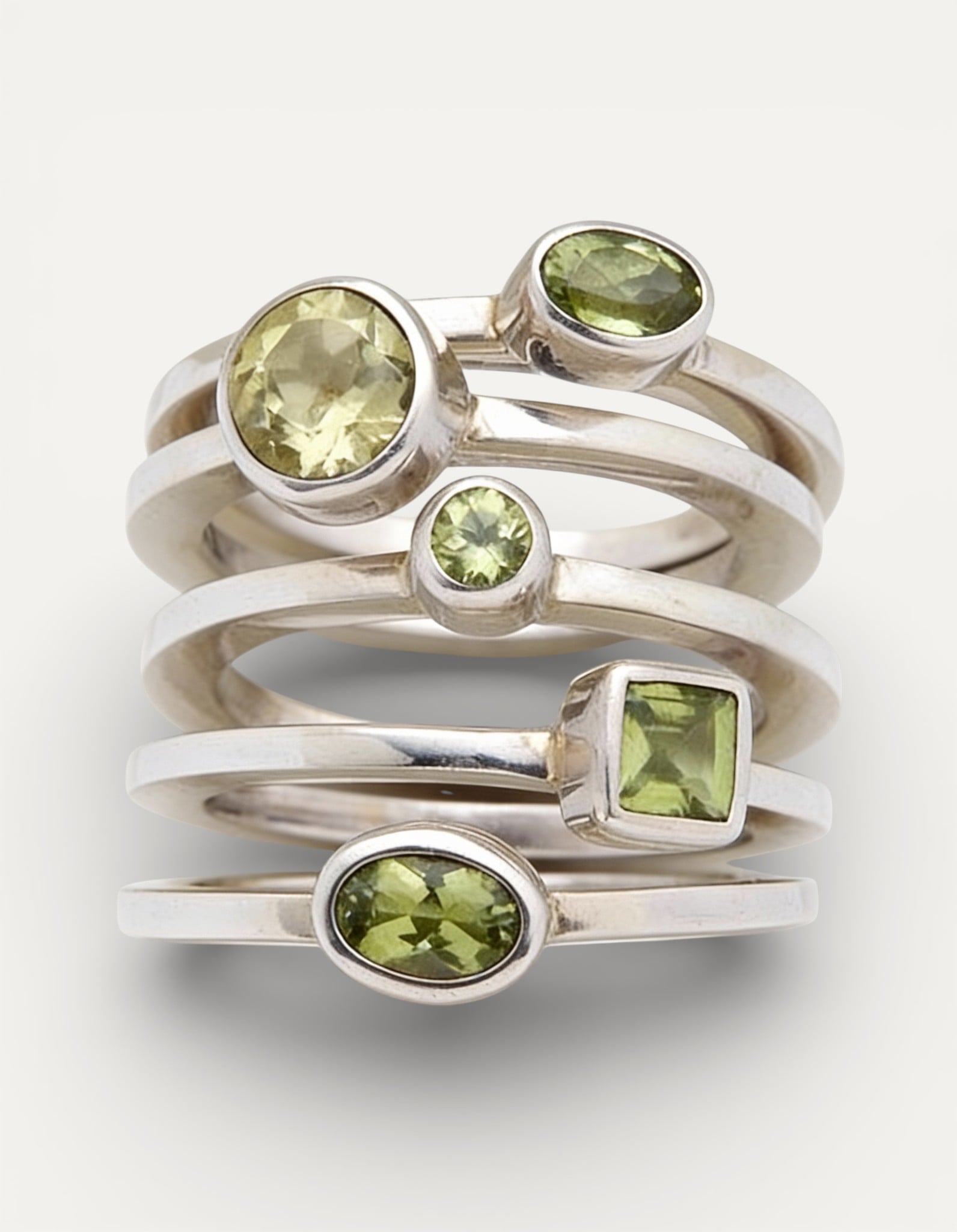 Vintage Layered Silver Green Glass Ring