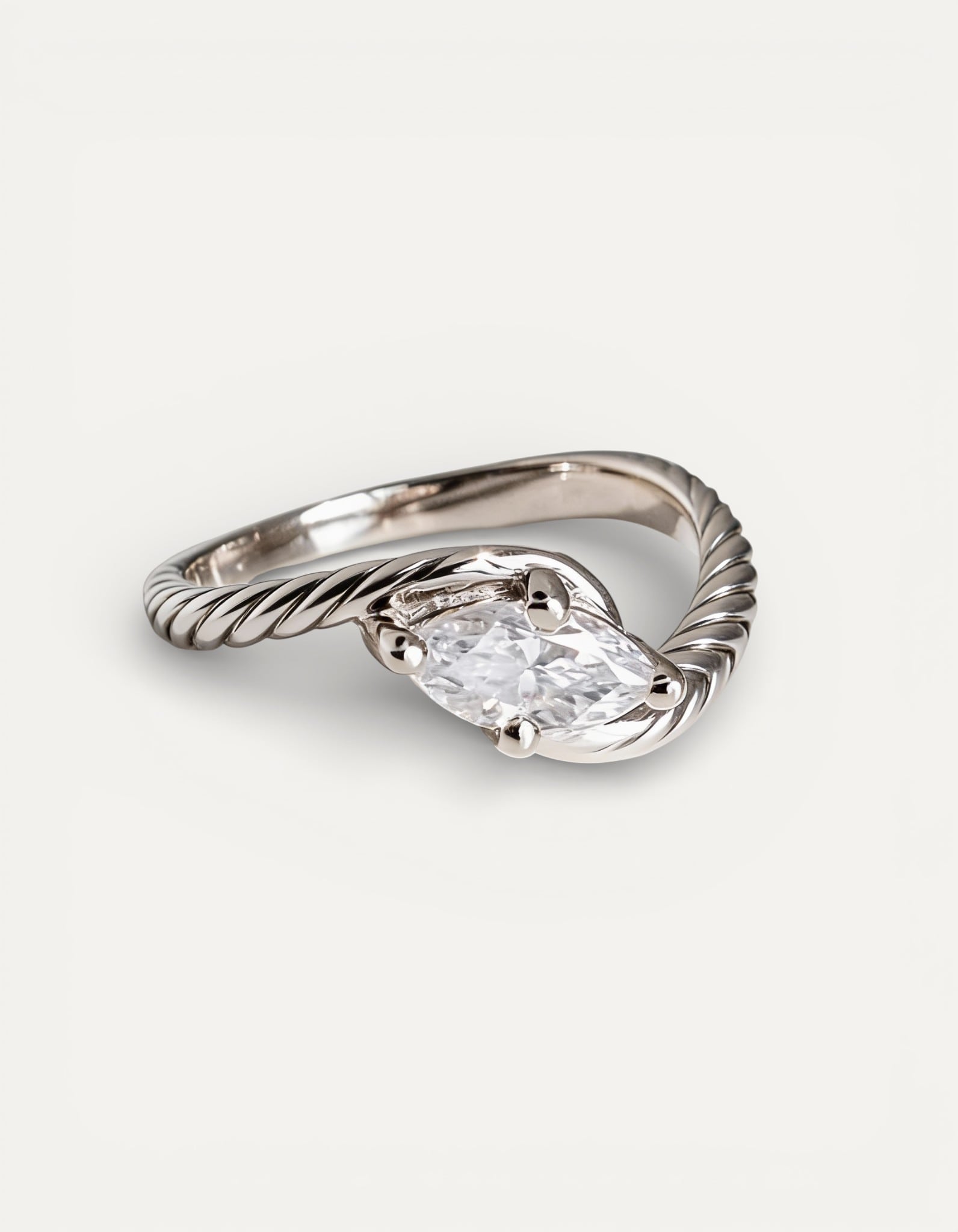 Vintage Silver Wave Cubic Zirconia Ring