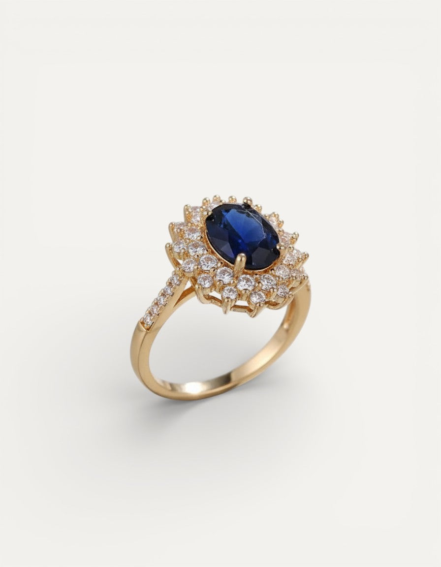 Sparkling Dark Blue Cubic Zirconia Ring