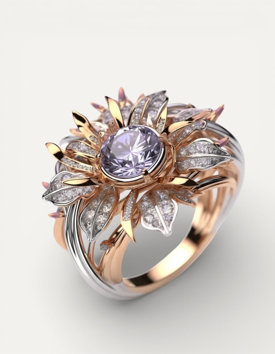 Exotic Violet Flower Ring