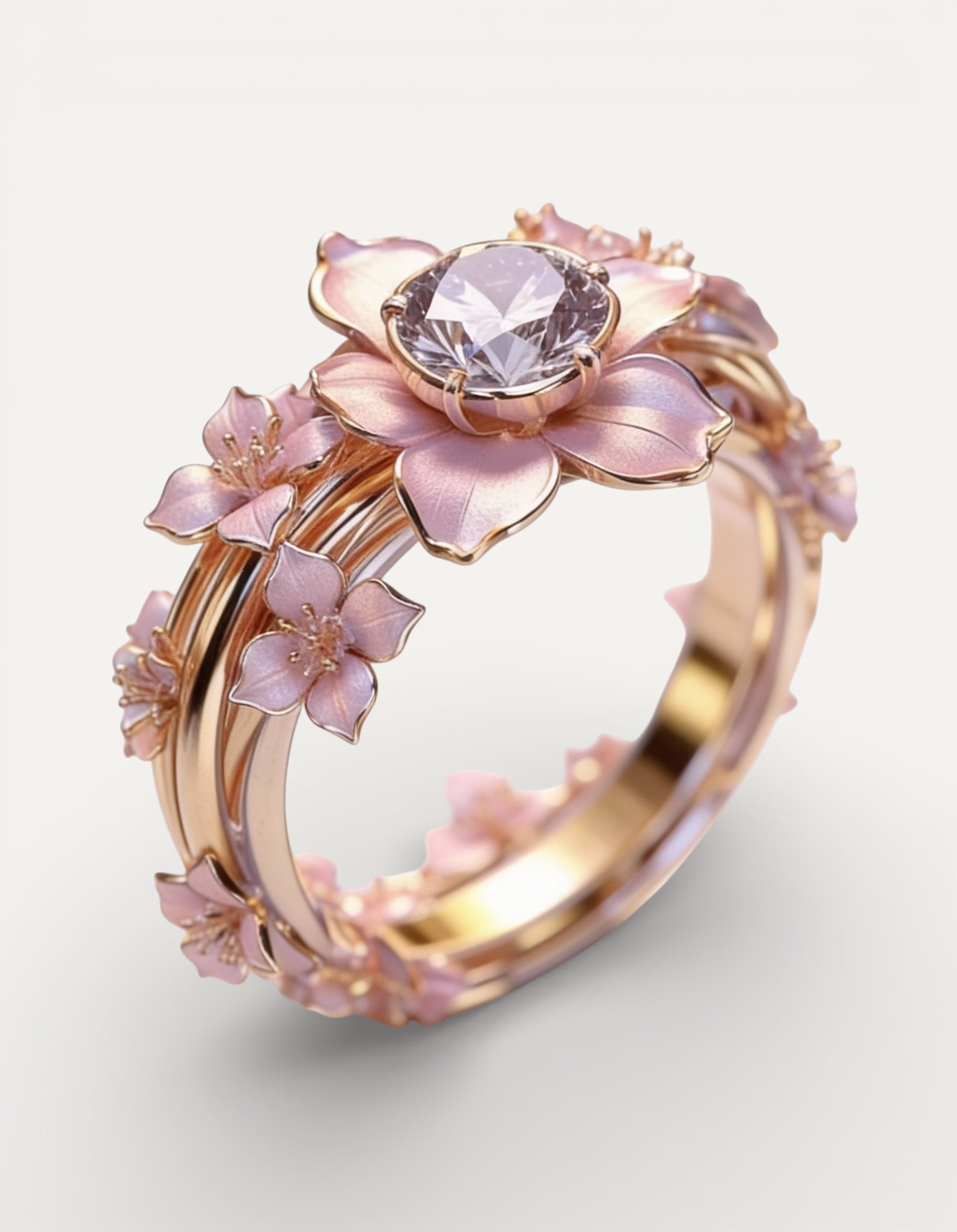 Exotic Pink Flower Crystal Ring