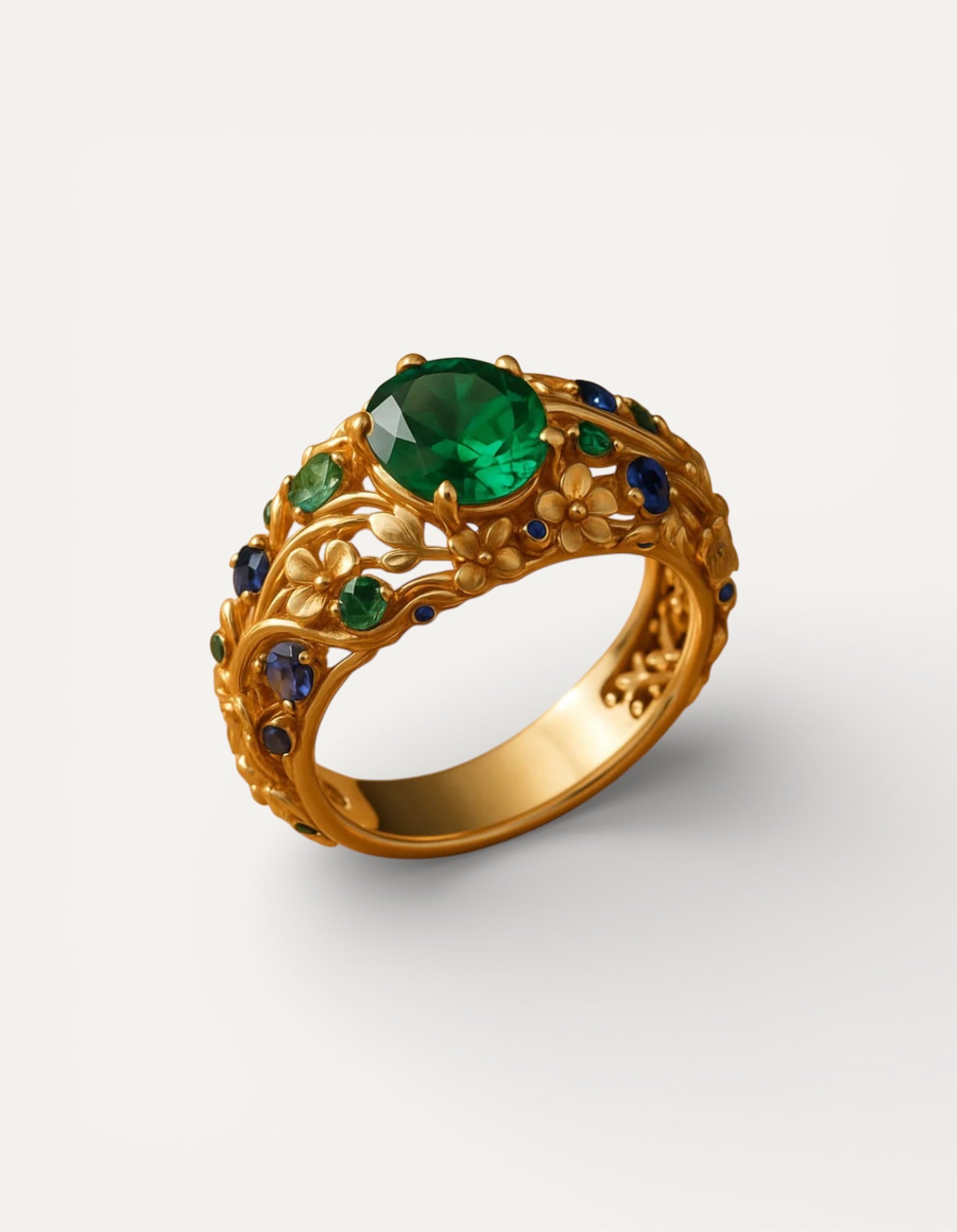 Gold Green and Blue Crystal Ring