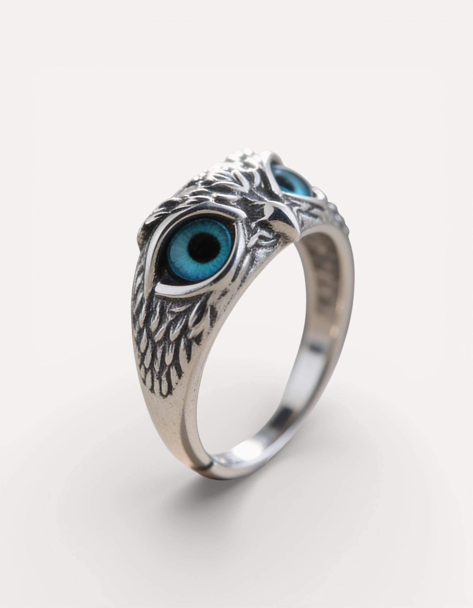 Adjustable Silver Lucky Owl Opal Ring