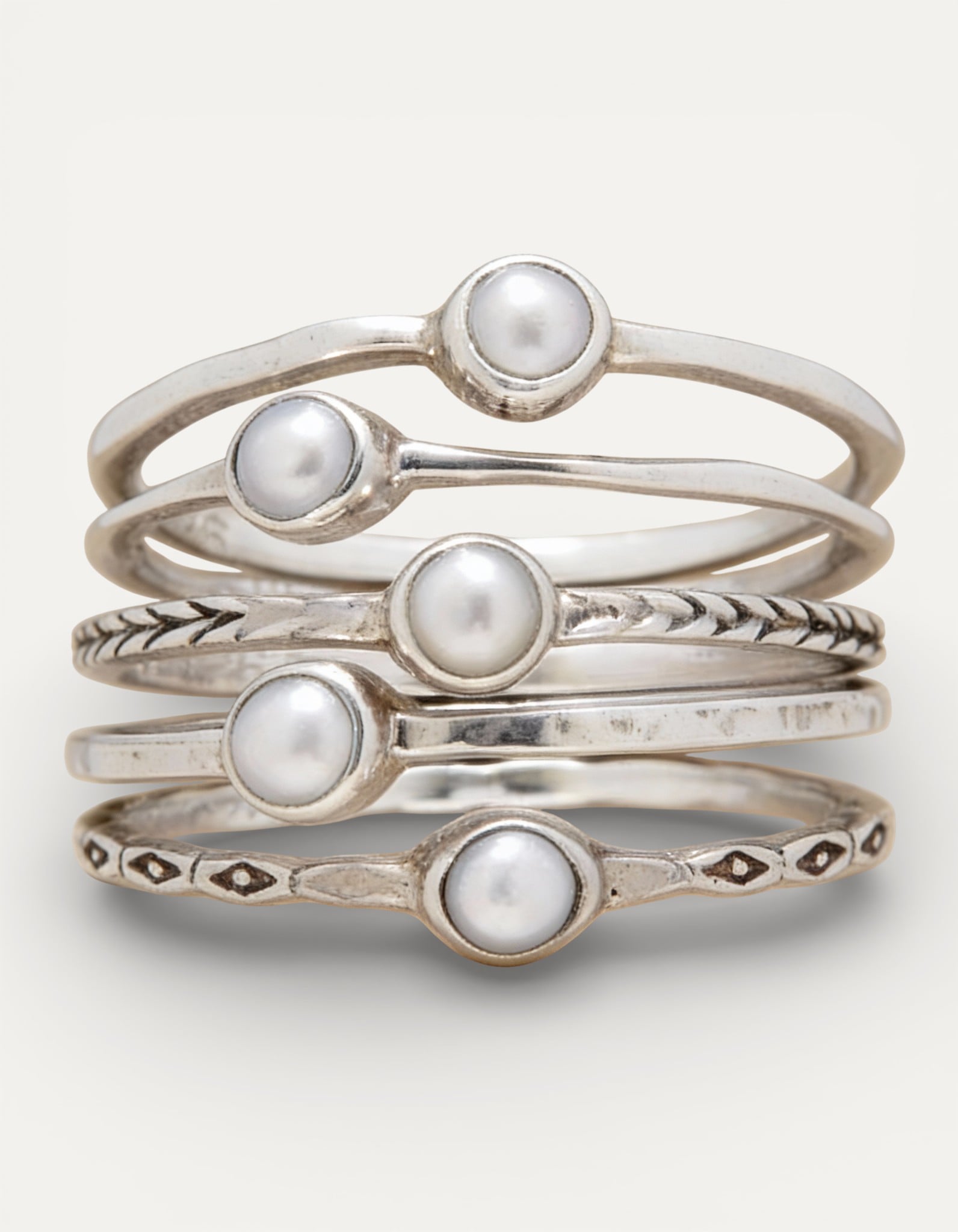 Vintage Silver Pearl Inlay Ring