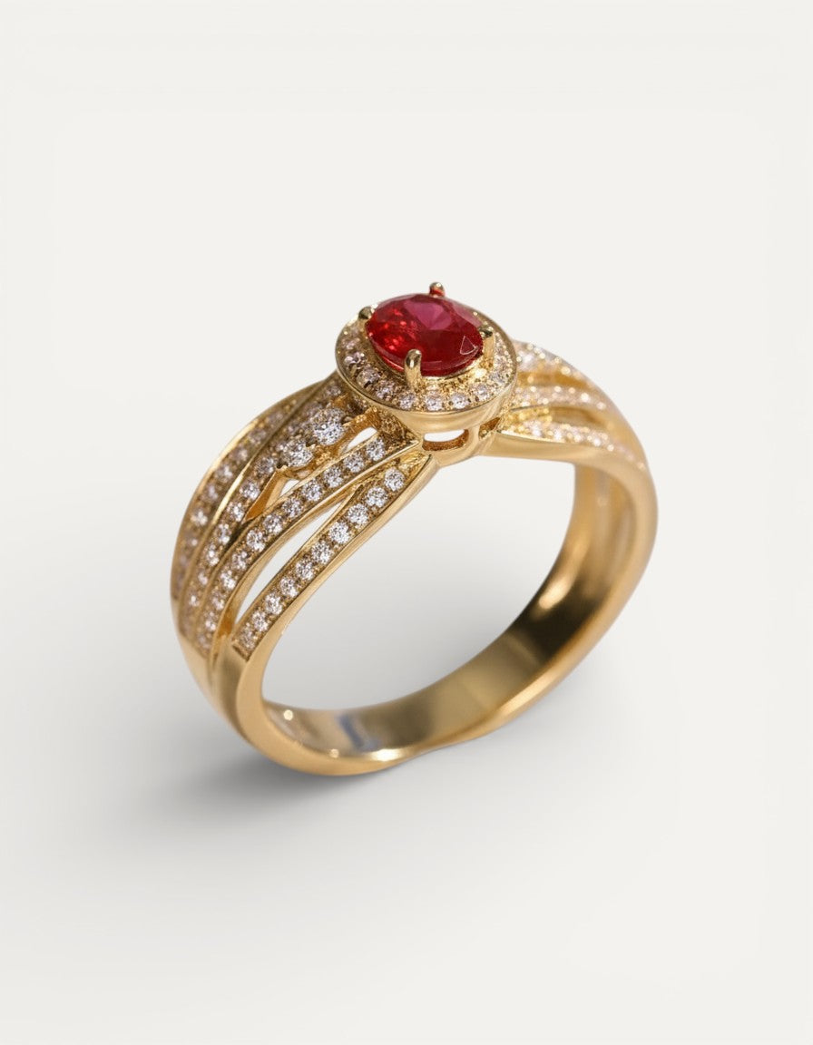 Layered Gold Red Sparkle Ring