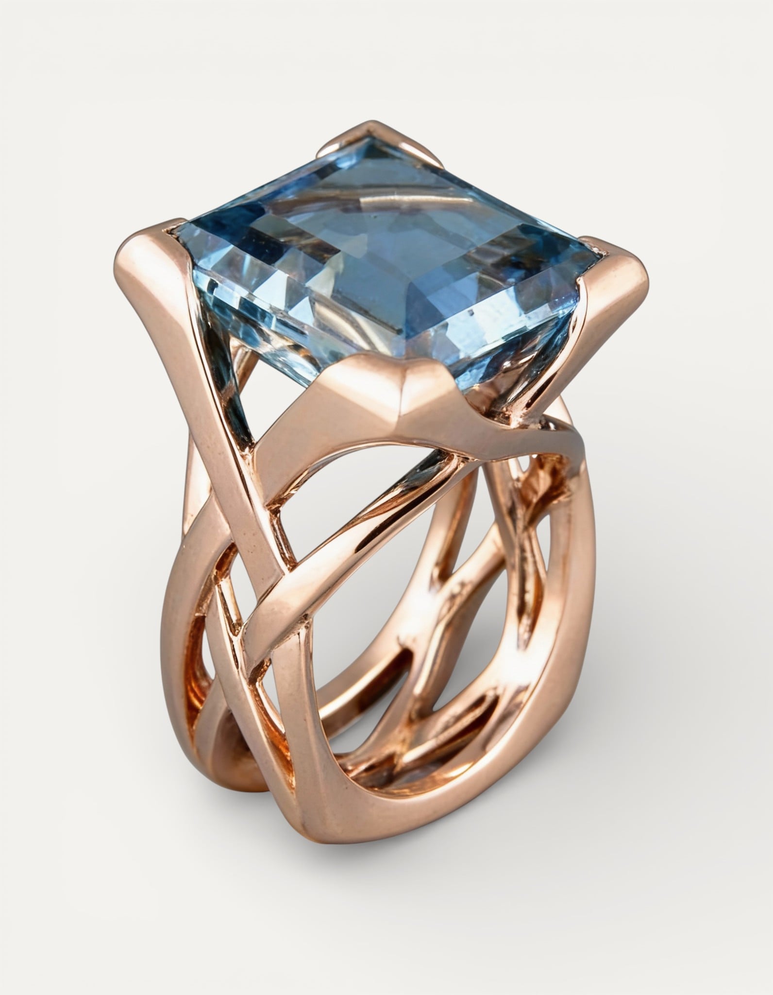 Vintage Rose Gold Blue Cubic Zirconia Ring