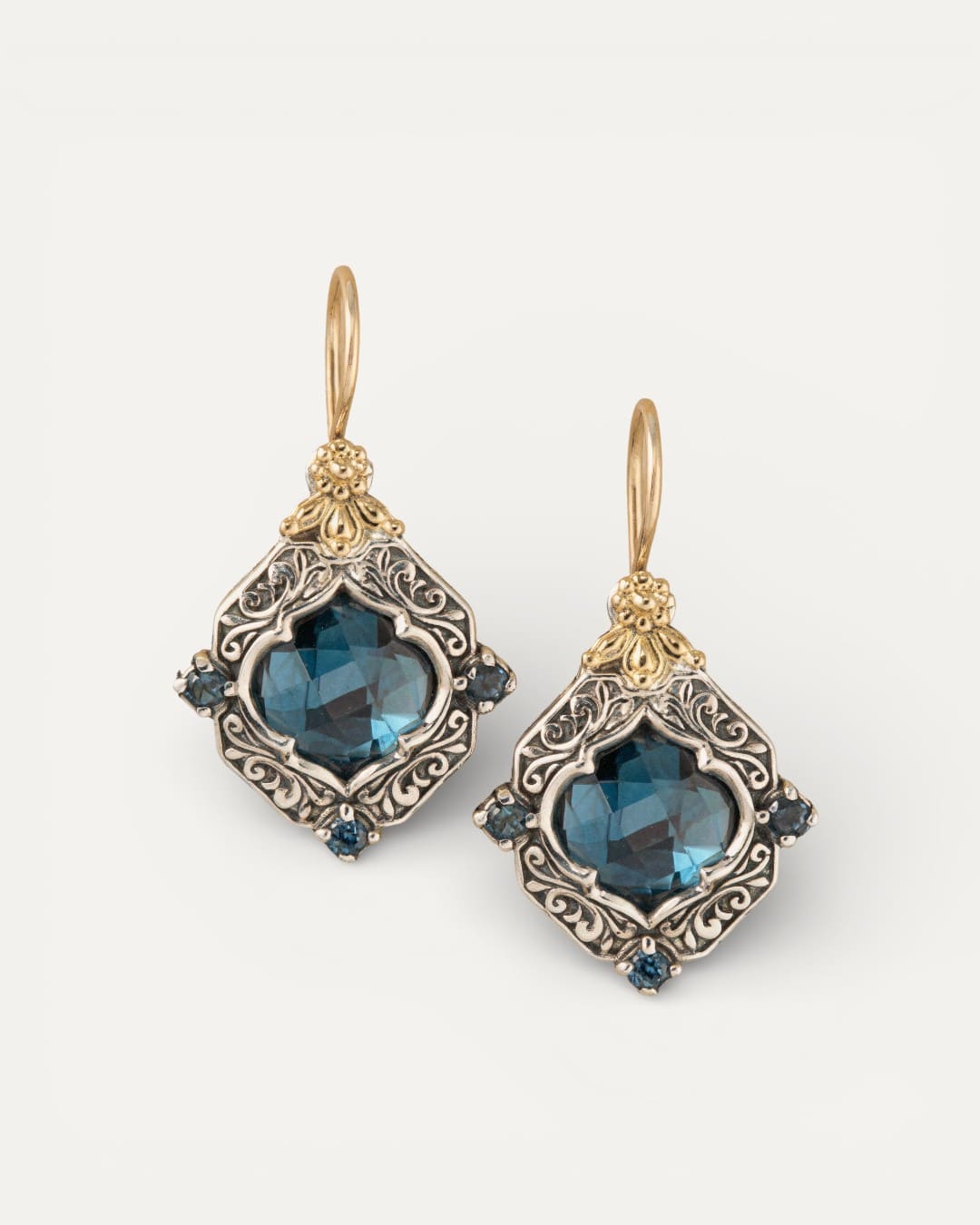 Gold and Silver Blue Crystal Earrings