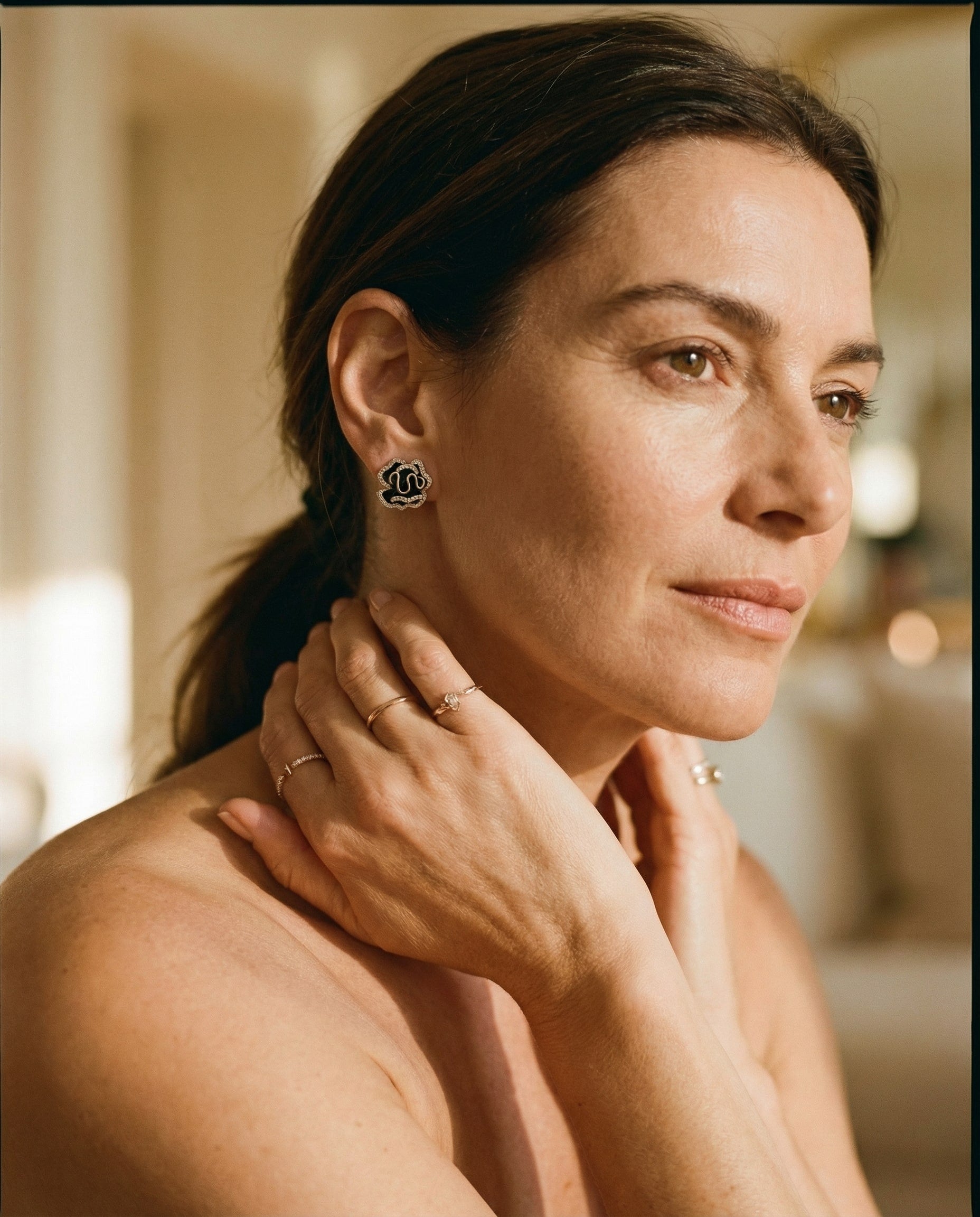 Elegant Gold Black Lotus Earrings