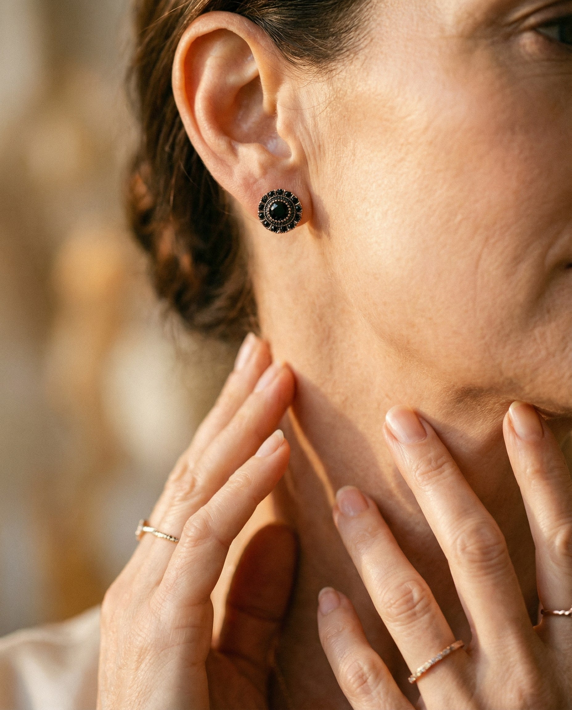 Elegant Round Black Crystal Earrings