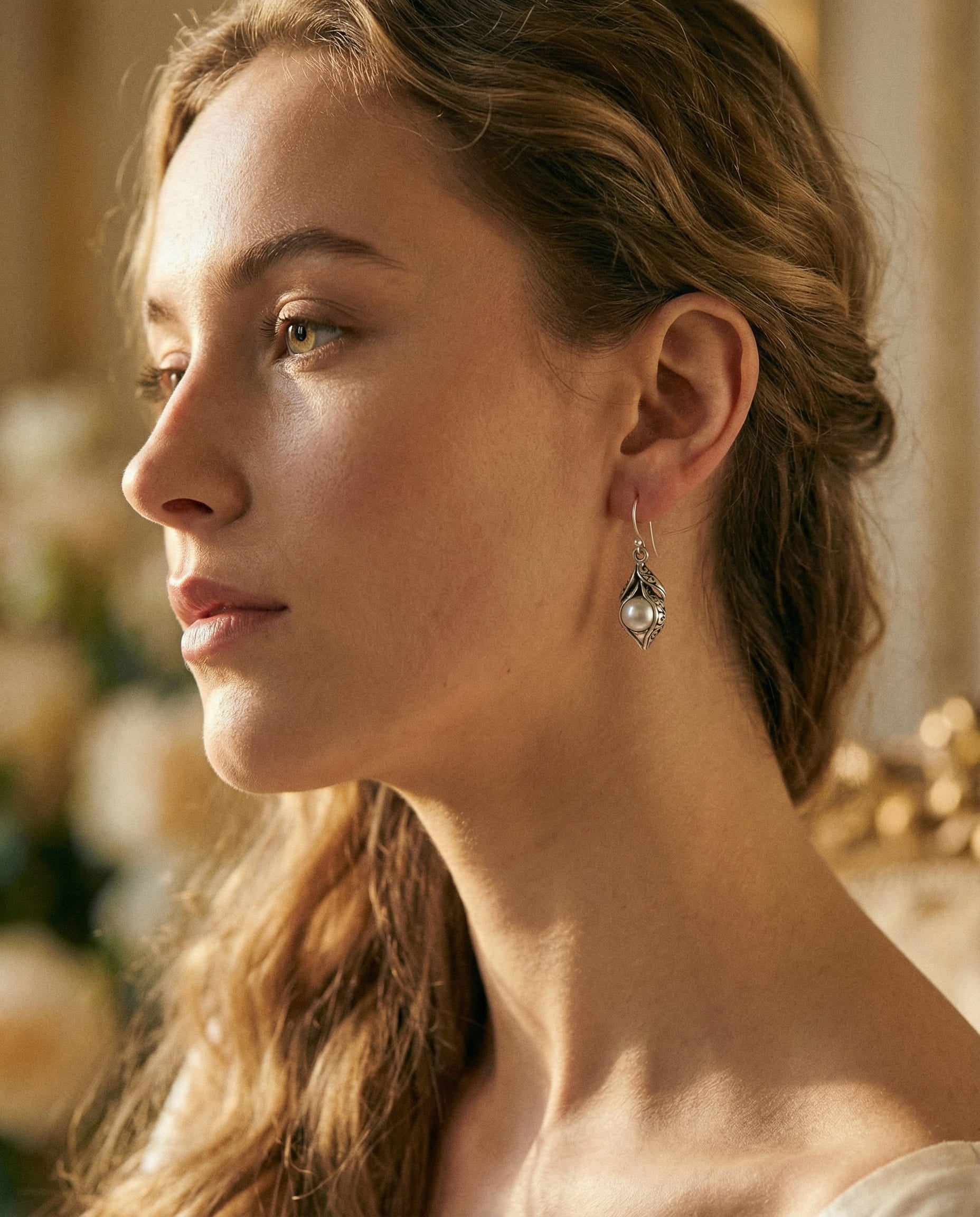 Vintage Silver Earrings with Pearl Drops