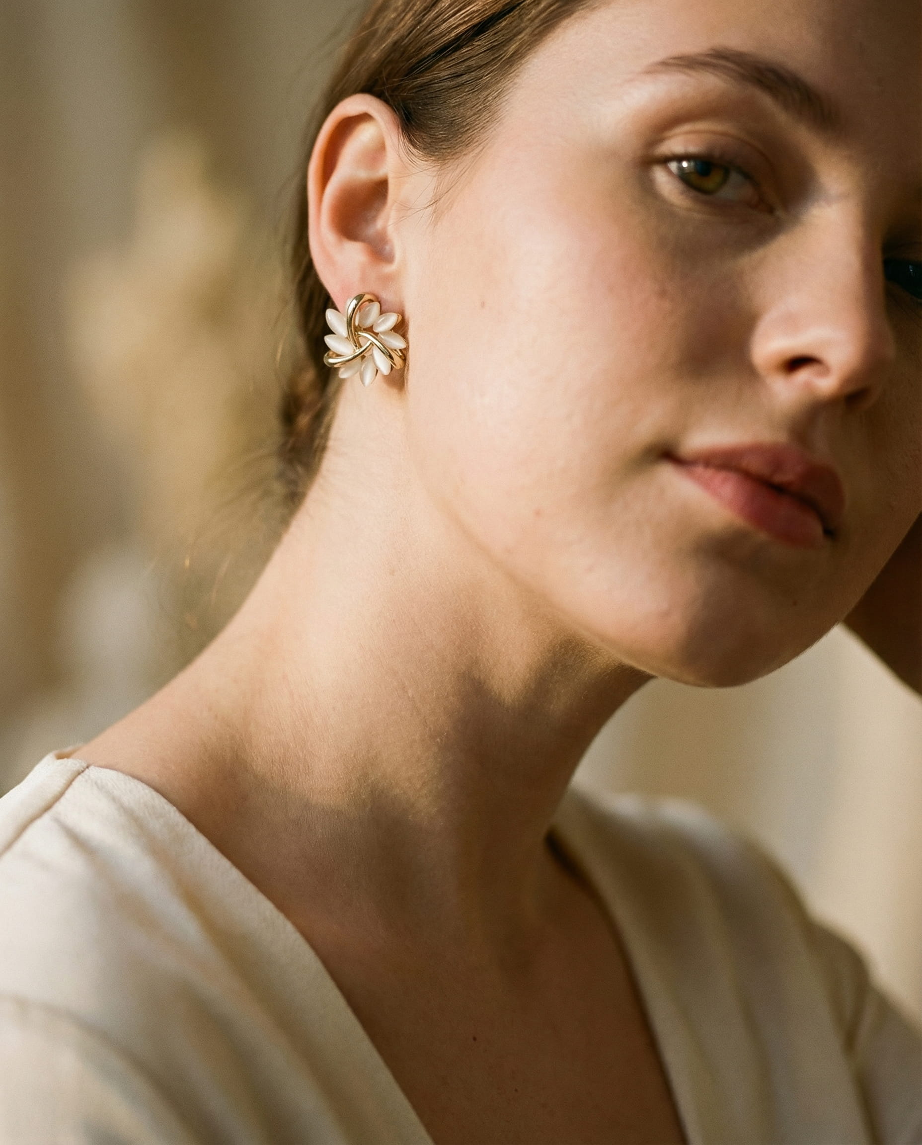 Elegant and Exquisite Earrings with Opal Petals in Gold