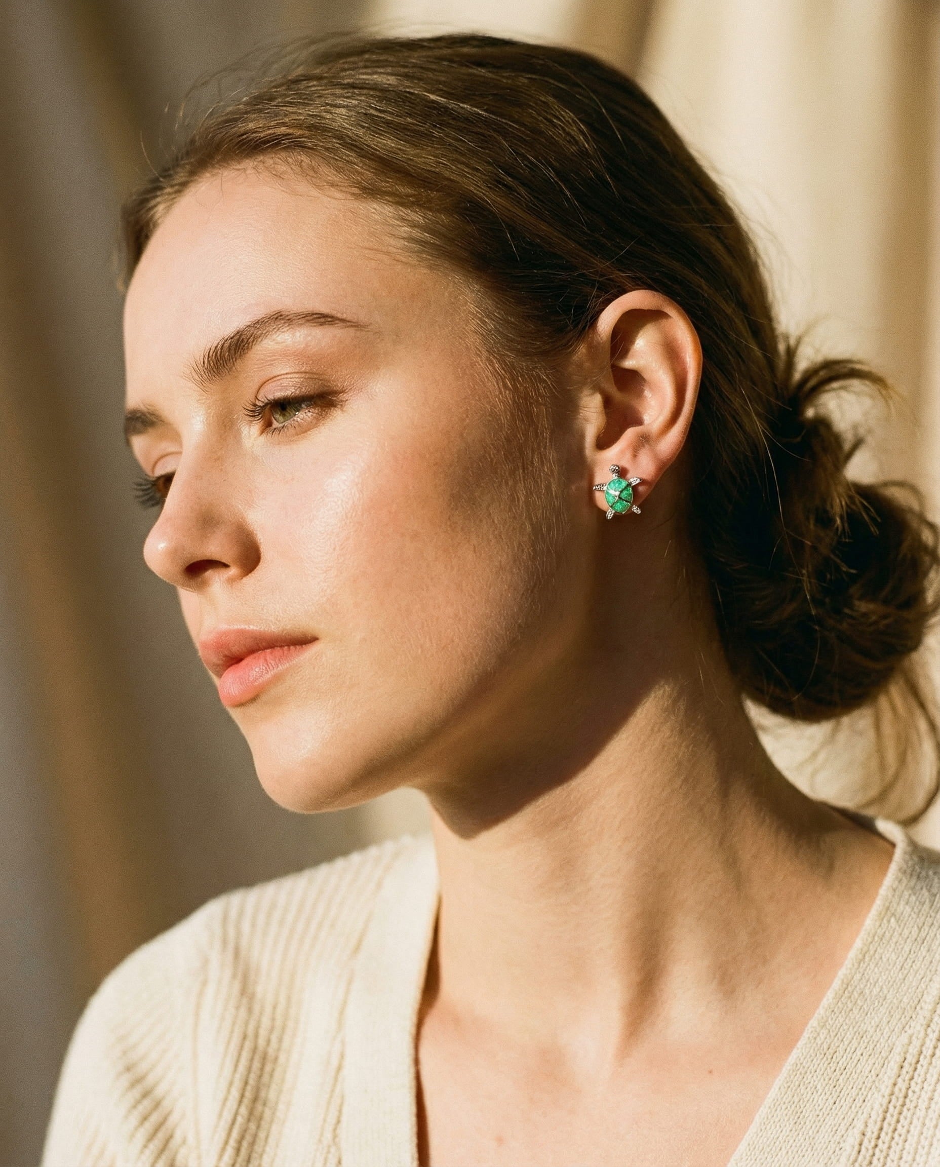 Sea Turtle Necklace and Earring Set in Opal and Silver