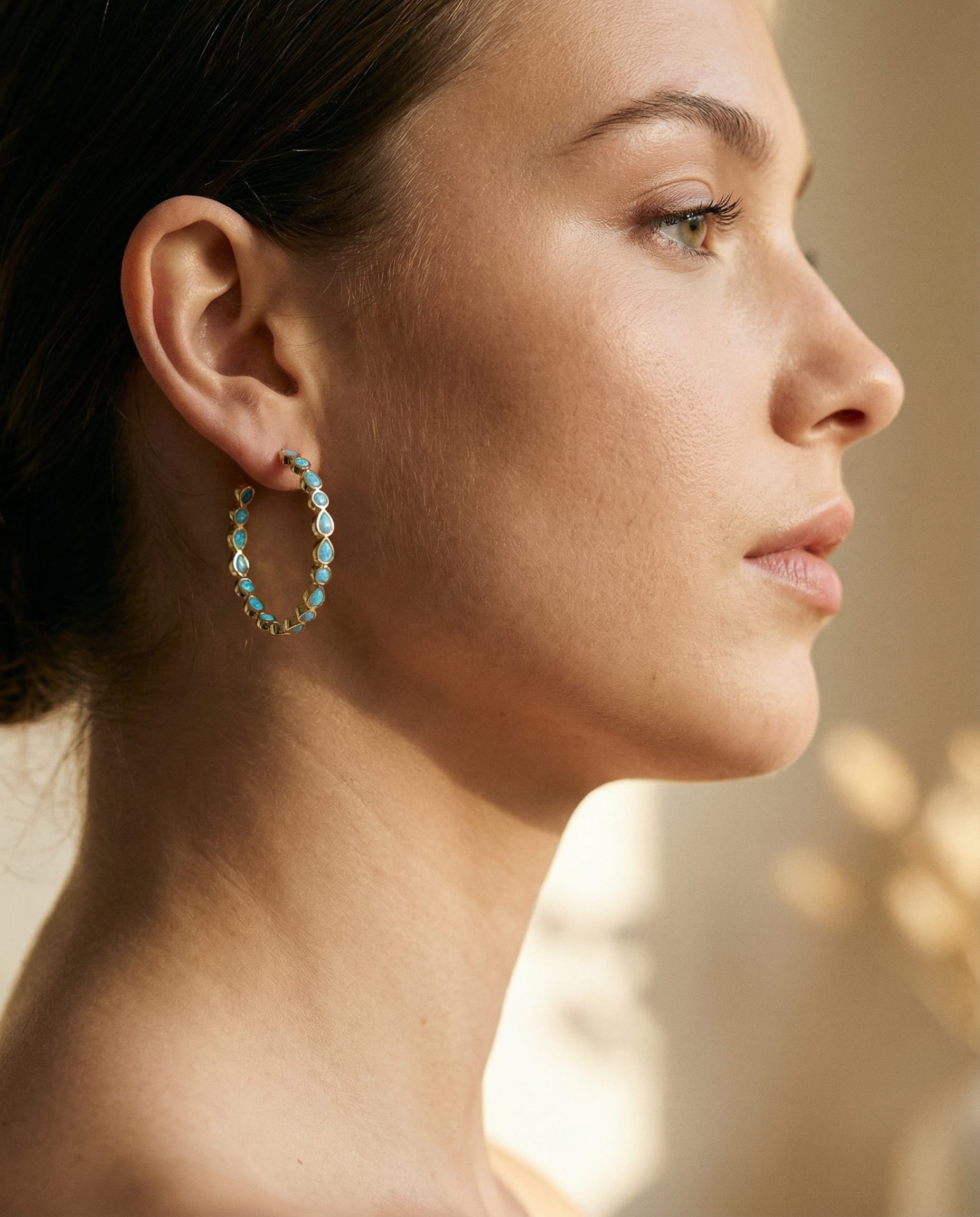 Vintage Blue Opal Gold Earrings